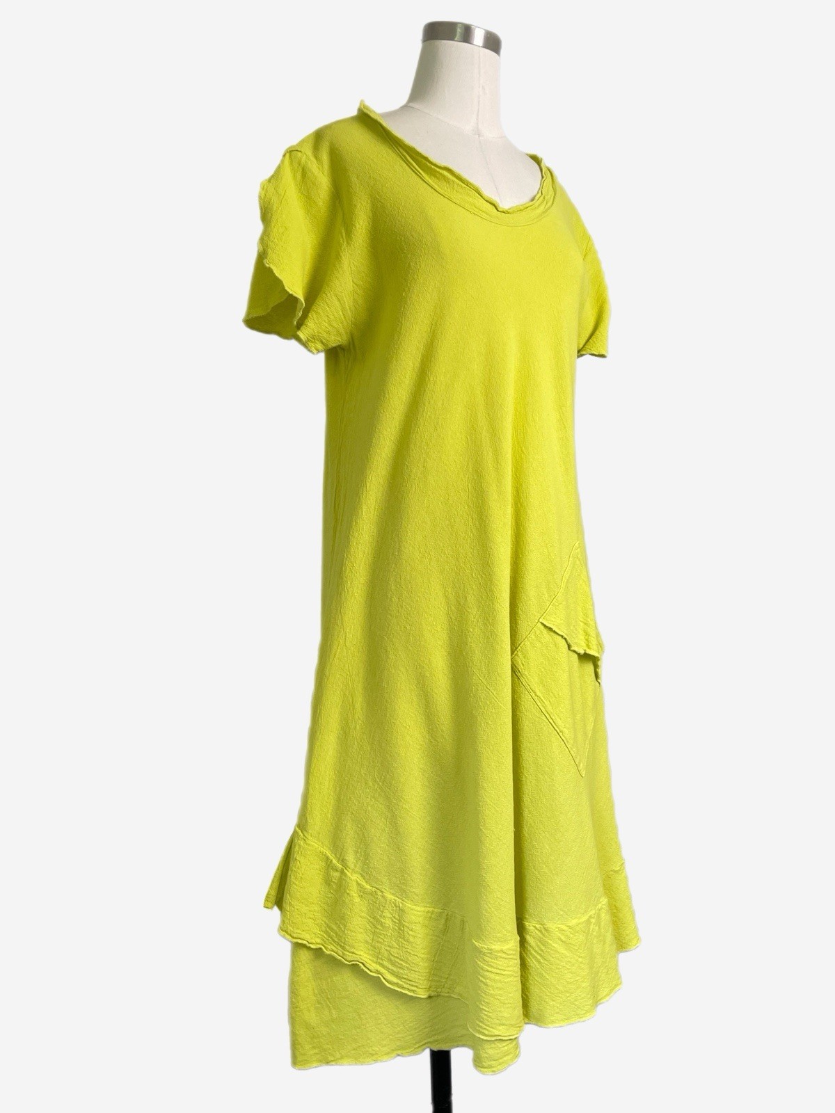 Oh My Gauze! Lime yellow LA Cotton gauze dress ruffle pocket beach Lagenlook S/M