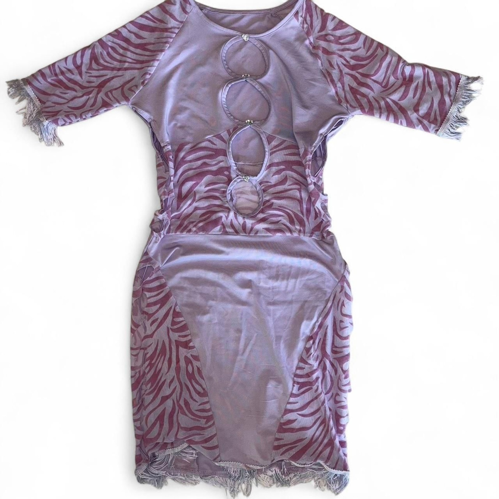 Purple zebra cutout fringe bodycon Dress
