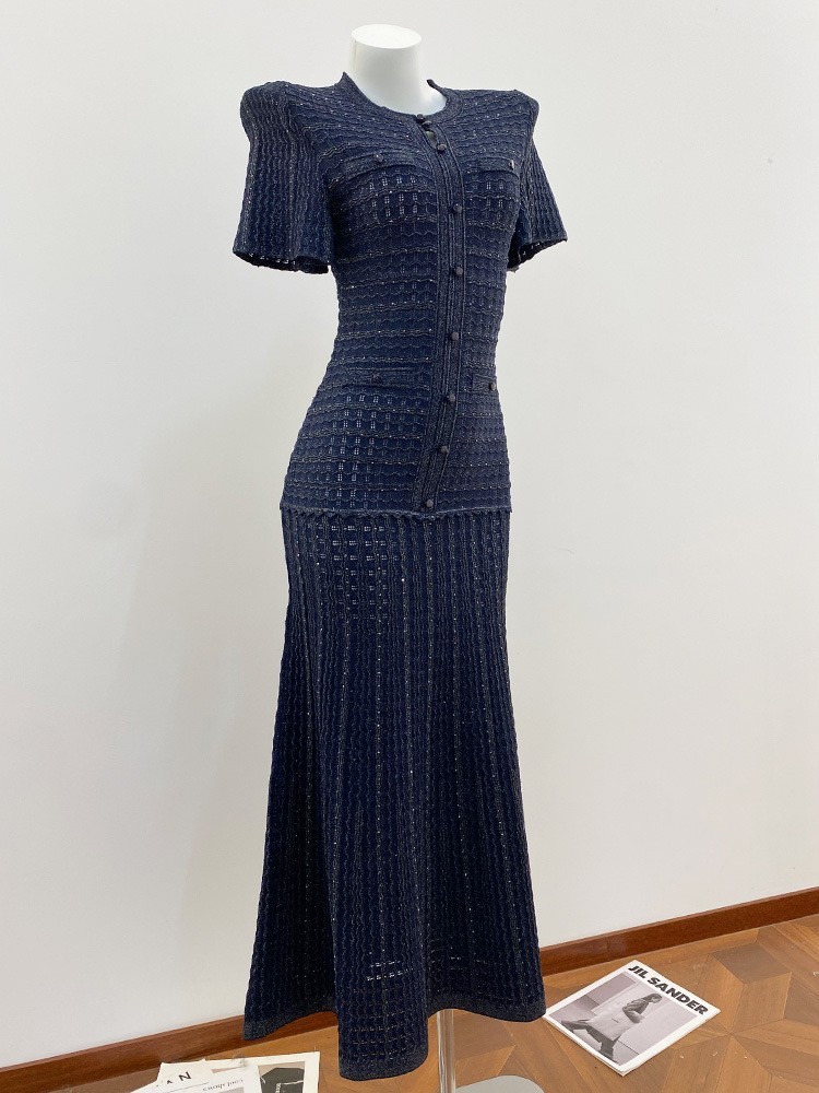 🎁AUTHENTIC Sandro Women Round Neck Rhinestone Crochet Knitted Evening Dress SML