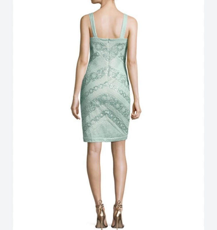 NEW Tadashi Shoji V Neck Sequined Sheath Cocktail Dress Sz 14 Frosted Jade Maia