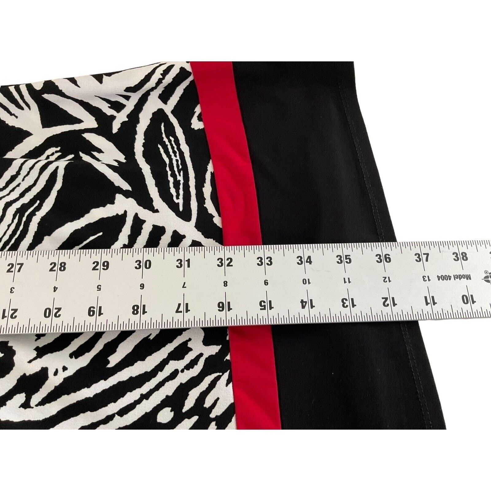 Enfocus Studio Women Black White Abstract Leaf Print Sheath Dress Red Trim 12