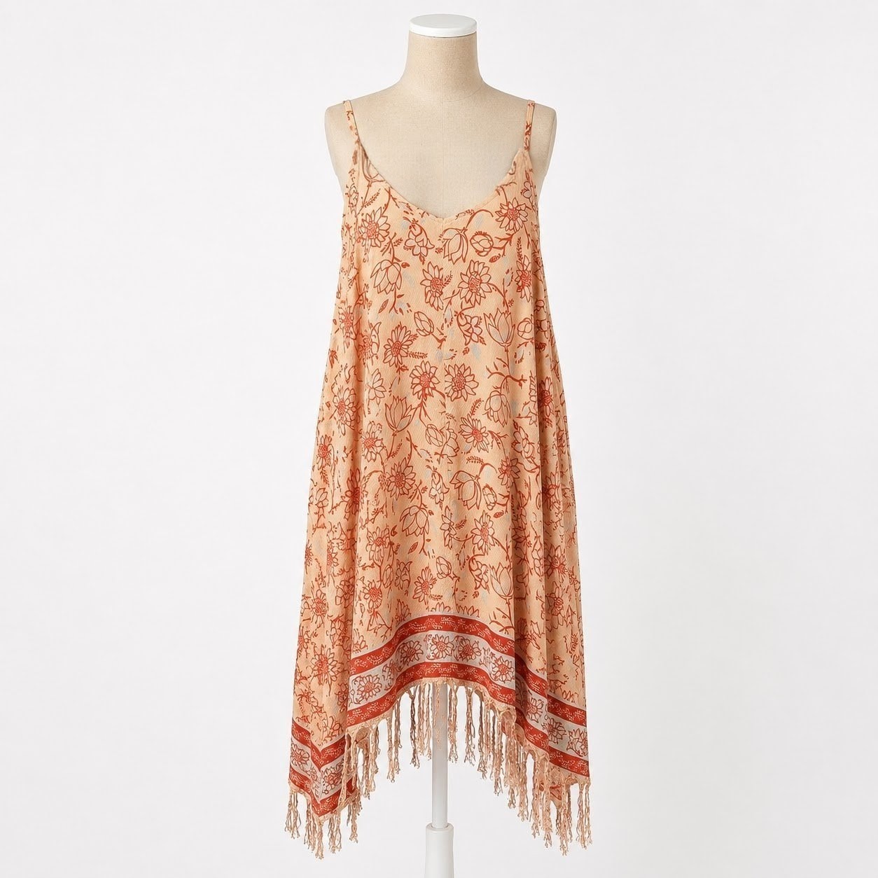 Asymmetrical Floral Fringe Maxi Sun Dress Size XL Beach Coastal Boho Festival