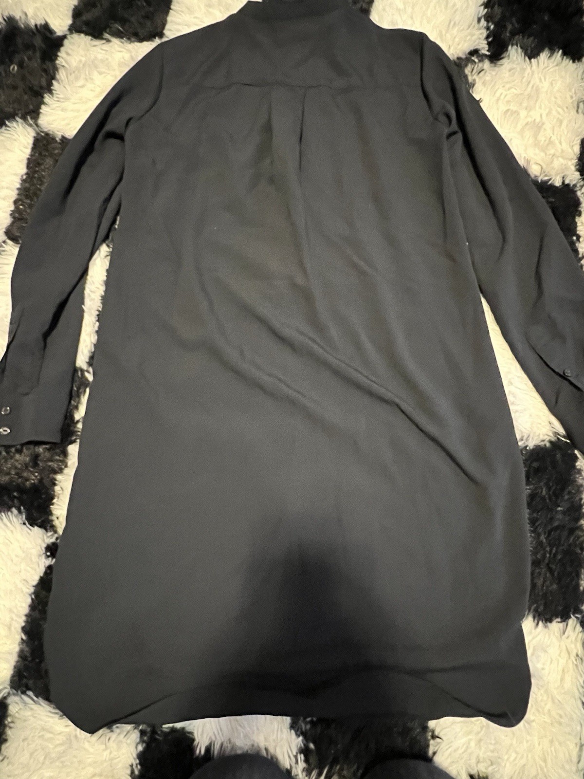 H&M Black Solid Button-Front Bow Accents Long Sleeve Knee-Length Shirt Dress XS