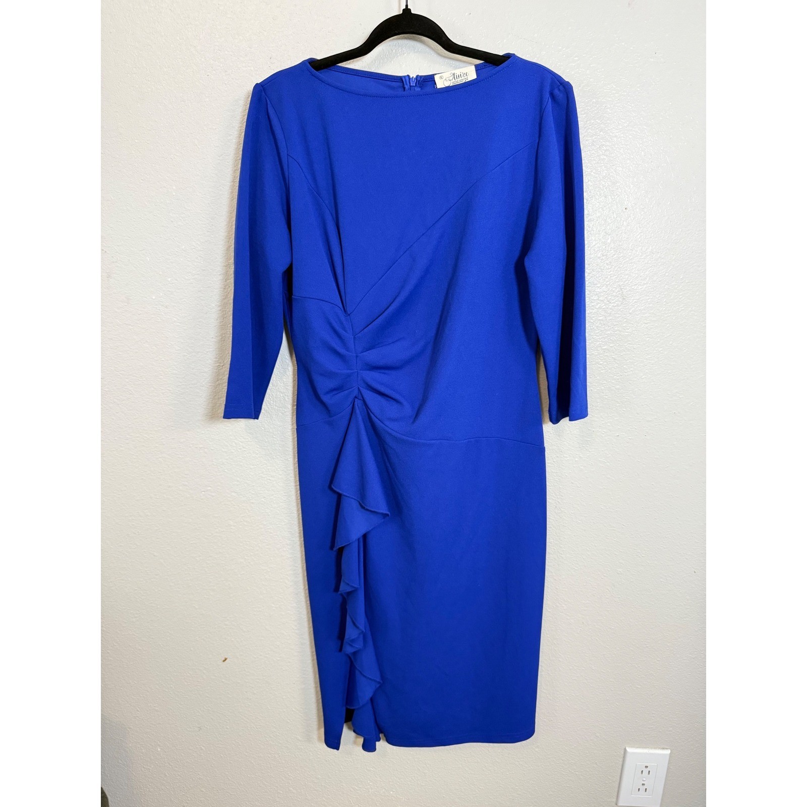 Aisize Royal Blue Ruffle Sheath Dress 3/4 Sleeve Vintage Style Midi XL