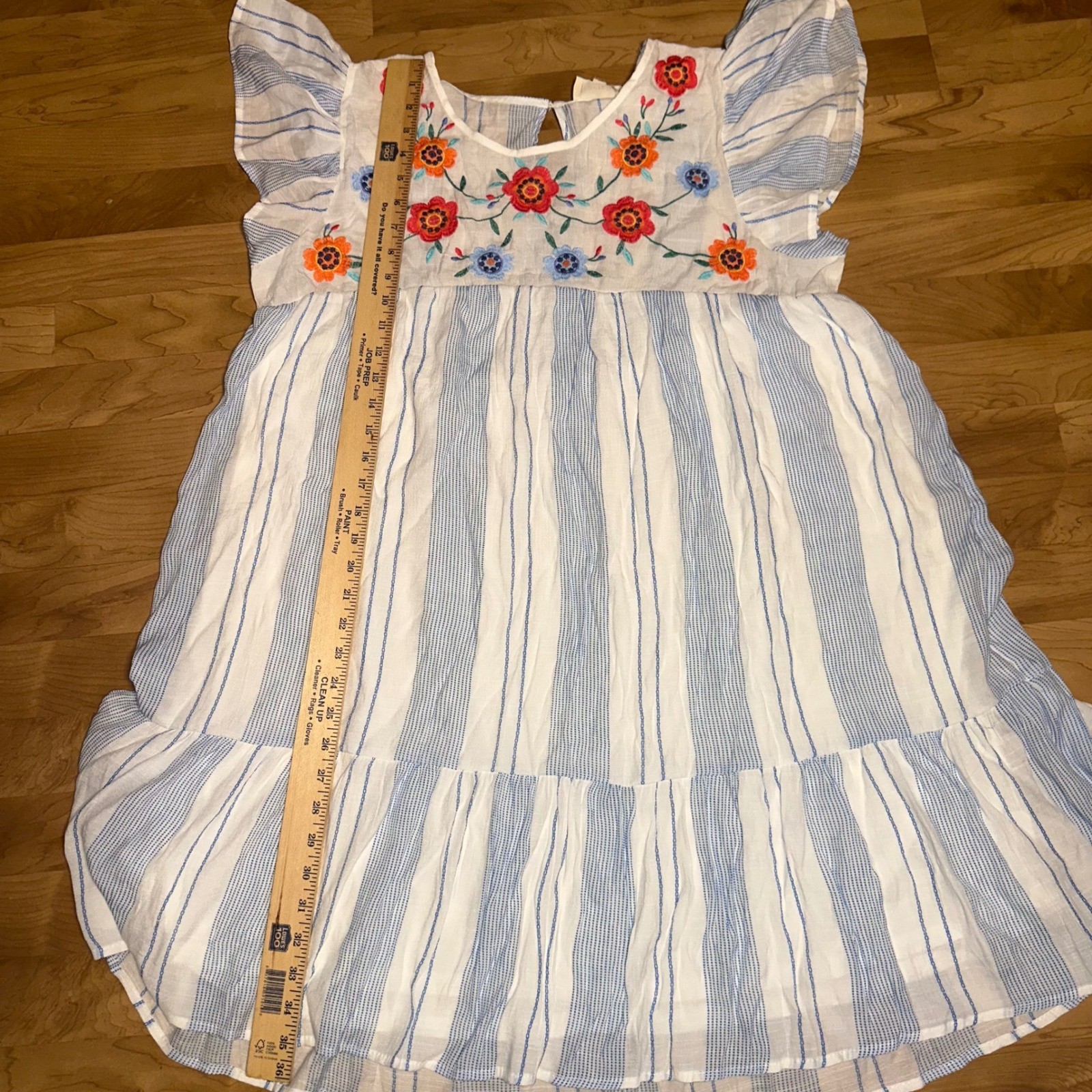 Perch by Blu Pepper Embroidered Striped Tiered Ruffle Sleeve Dress 3XL