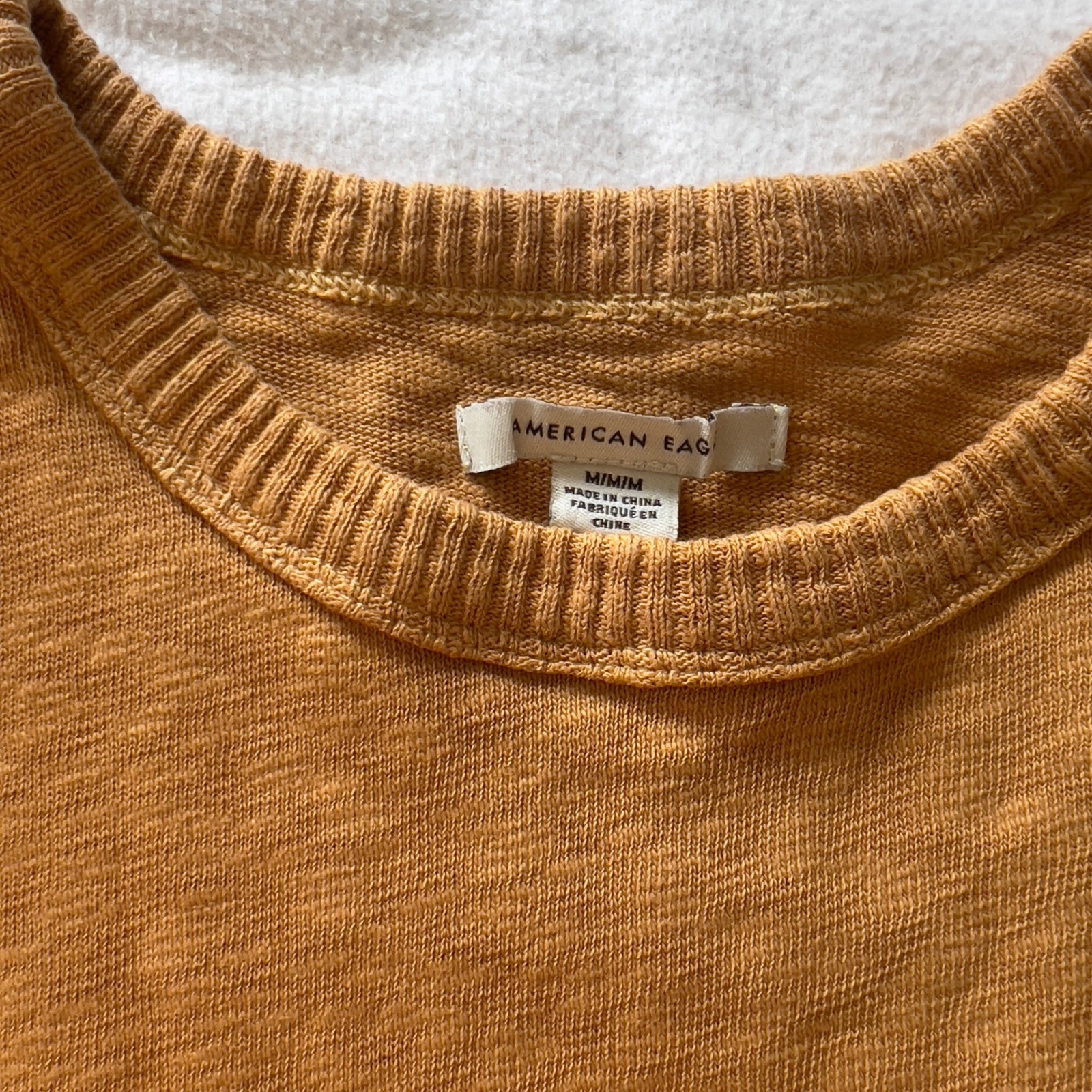 American Eagle Mustard Yellow Cotton Slub Babydoll Mini Dress Short Sleeve M