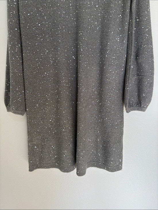 NWT Ann Taylor LOFT Chunky Knit Sequin Shift Sweater Dress Holiday Grey Medium