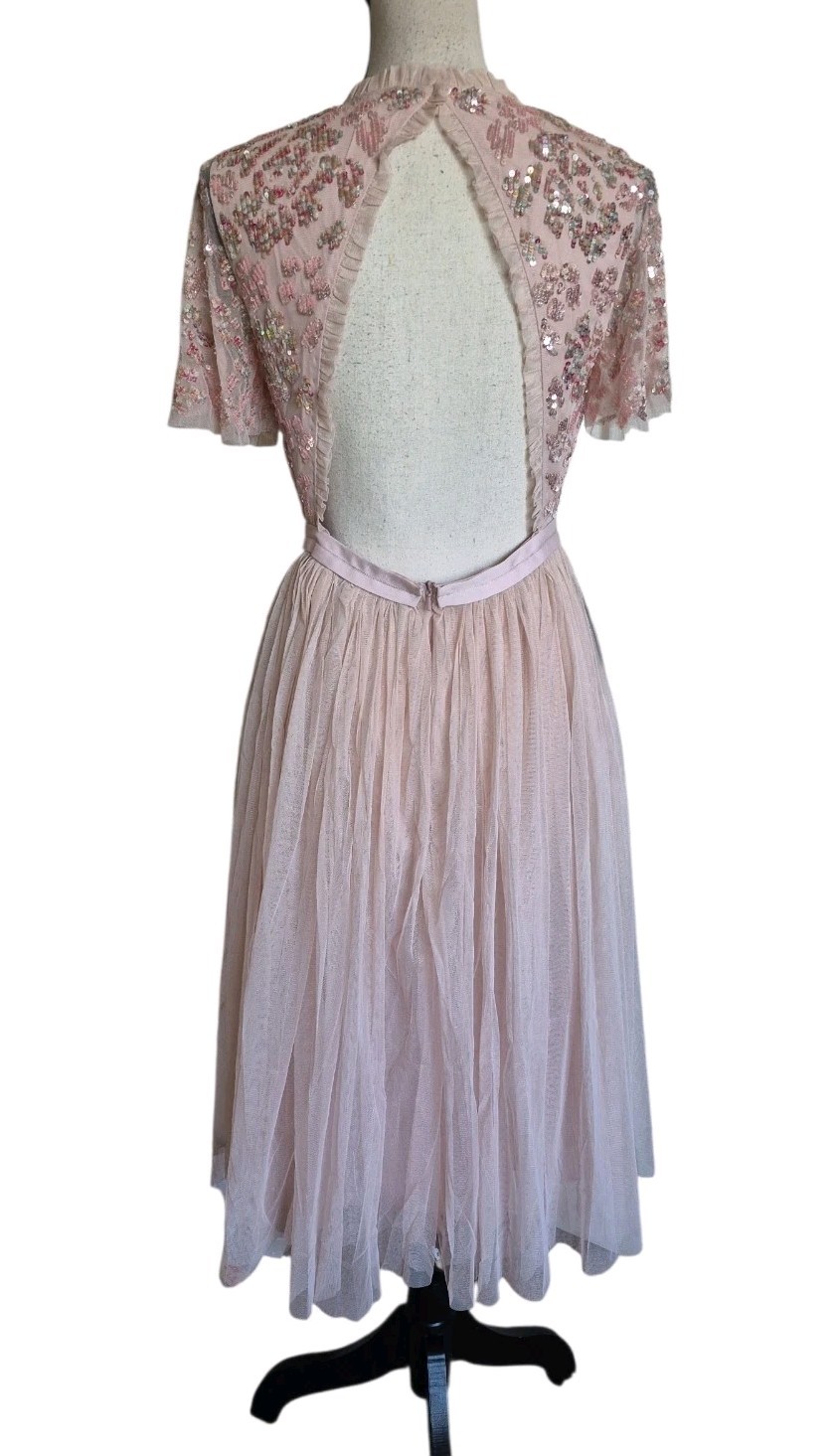 NWT Needle & Thread Embellished Tulle Midi Dress US Size 6 Rose Quartz Pink