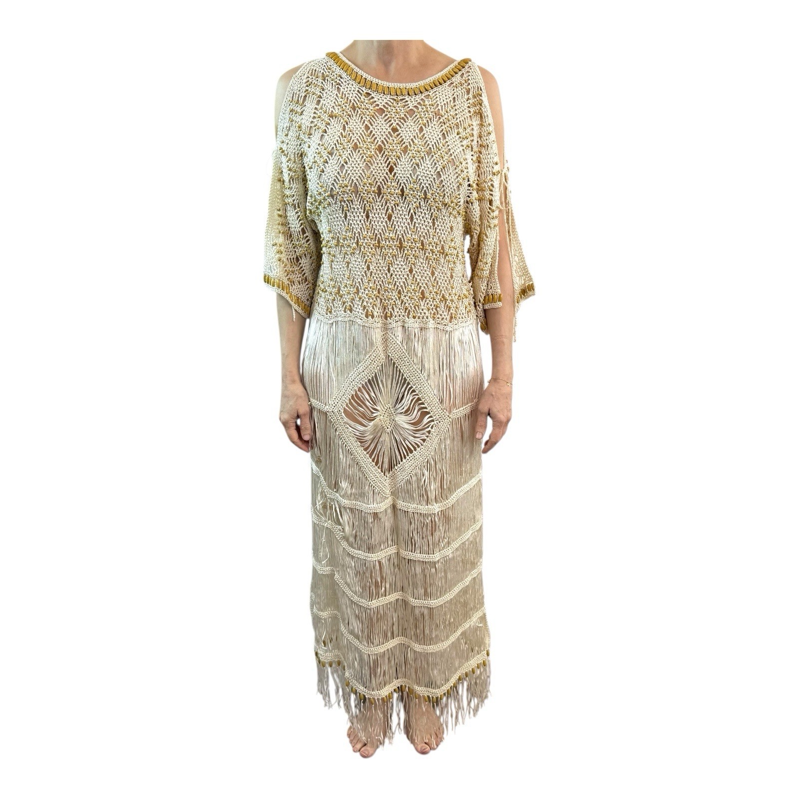 Camilla Size OS 8 10 12 14 16 18 White Crochet Beaded Maxi Dress Aus Designer