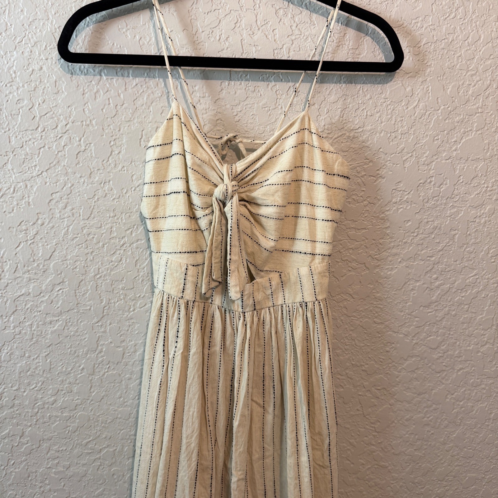 Zara Basic Tie Front Midi Linen Blend Dress Size S Coastal Boho Summer Cream