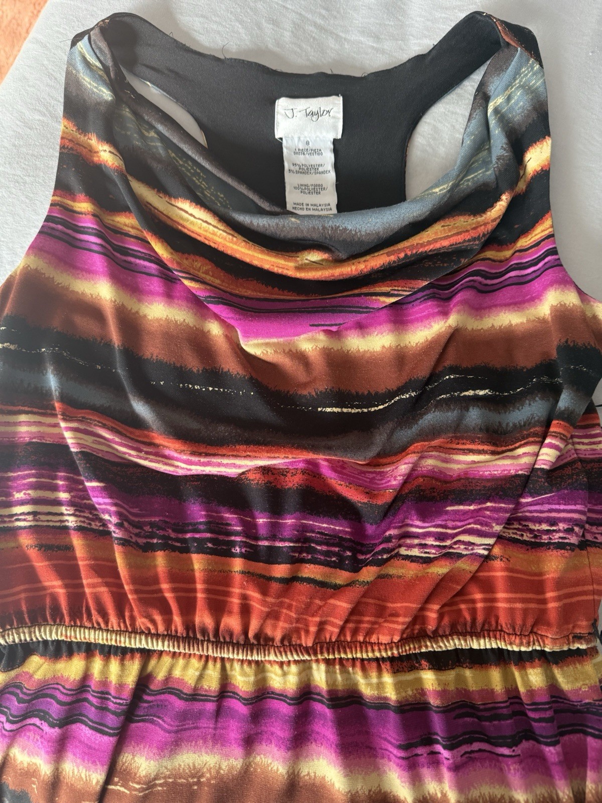 J. Taylor Multicolor Striped Cowl Neck Long Dress- Stretch 8