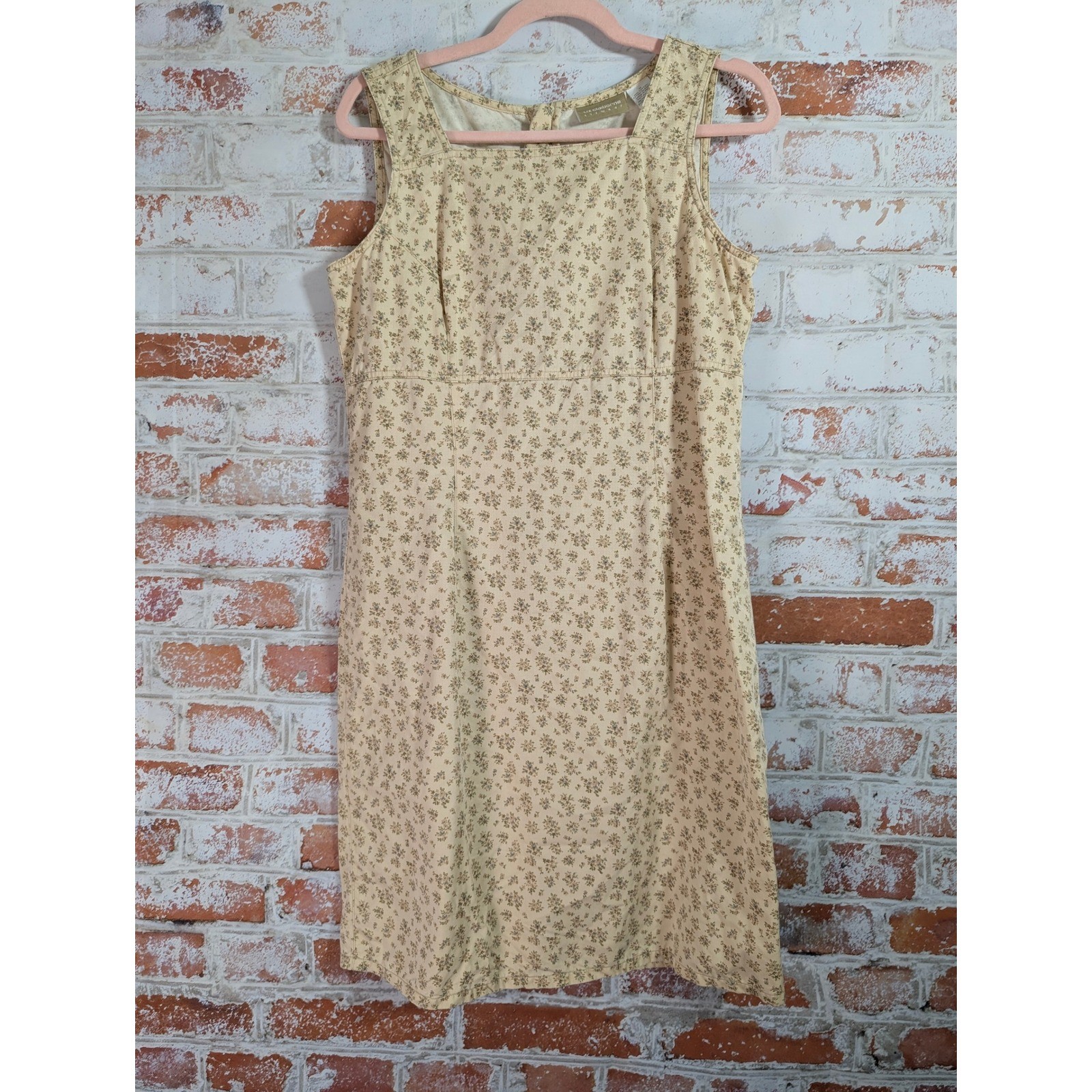 Liz Claiborne Floral Dress Womens 10 Yellow Vtg Cotton Casual 90s Y2K Lizwear