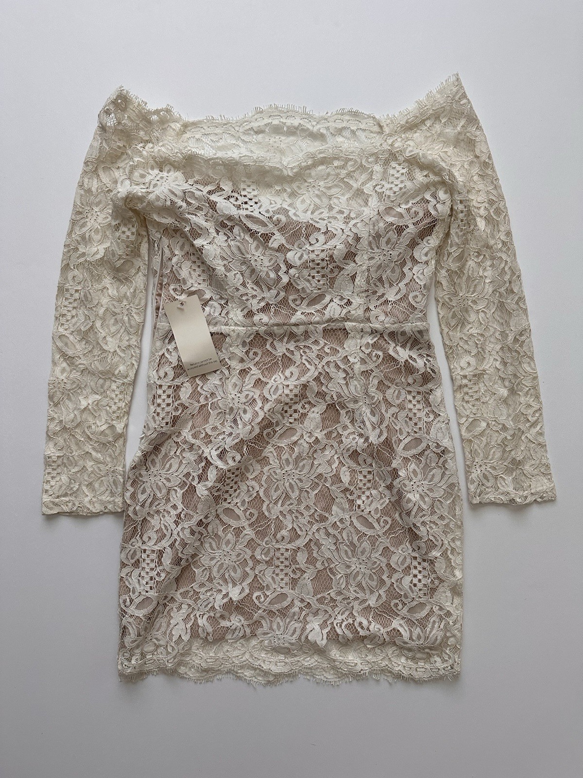 TOBI Ivory Floral Lace Off Shoulder Long Sleeve Lined Sheath Mini Dress M