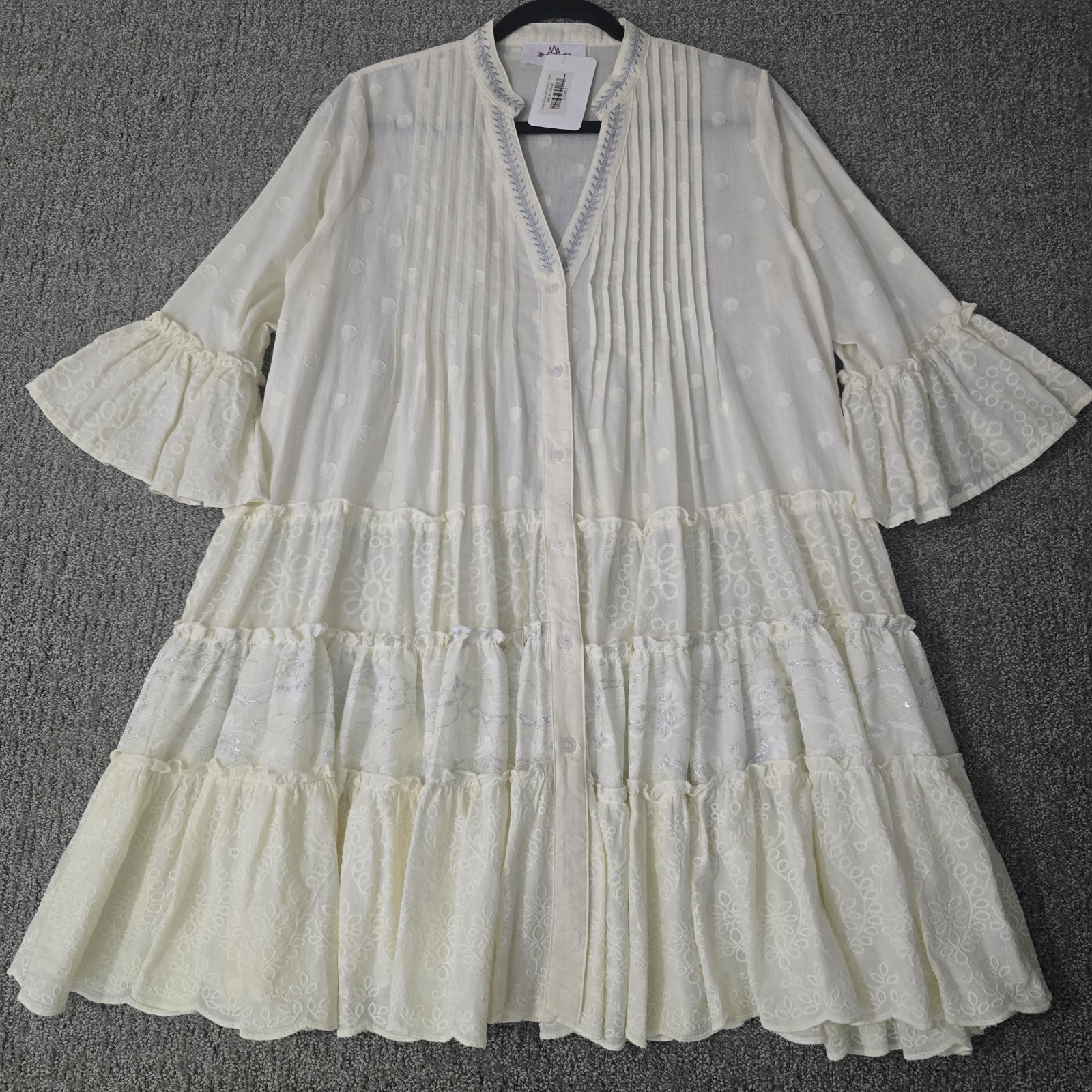 Cotton Swiss Dot Tiered Prairie Tunic Dress Embroidered Pintuck Cottagecore S