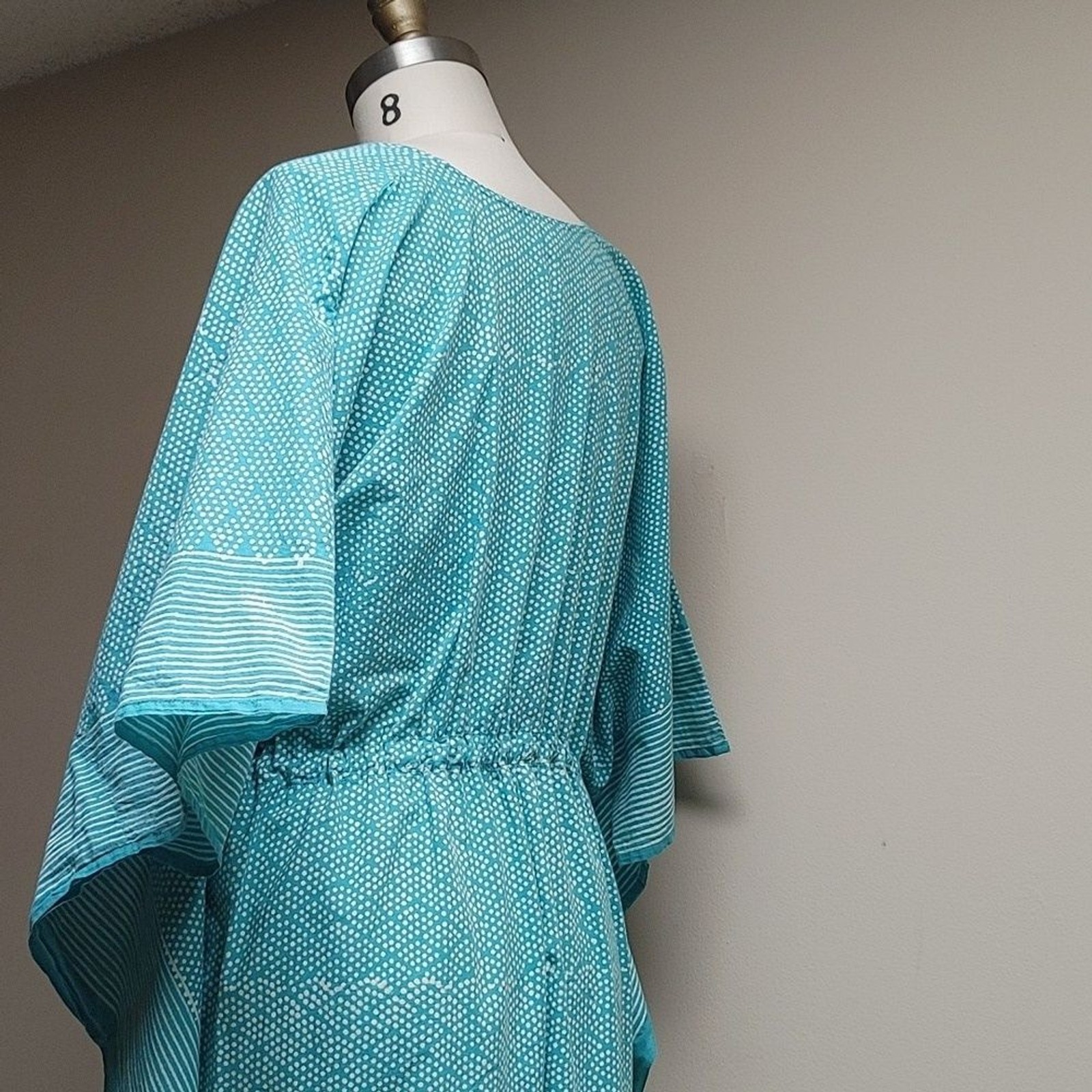 Anokhi Turquoise & White Cotton Caftan One Size Fits Most