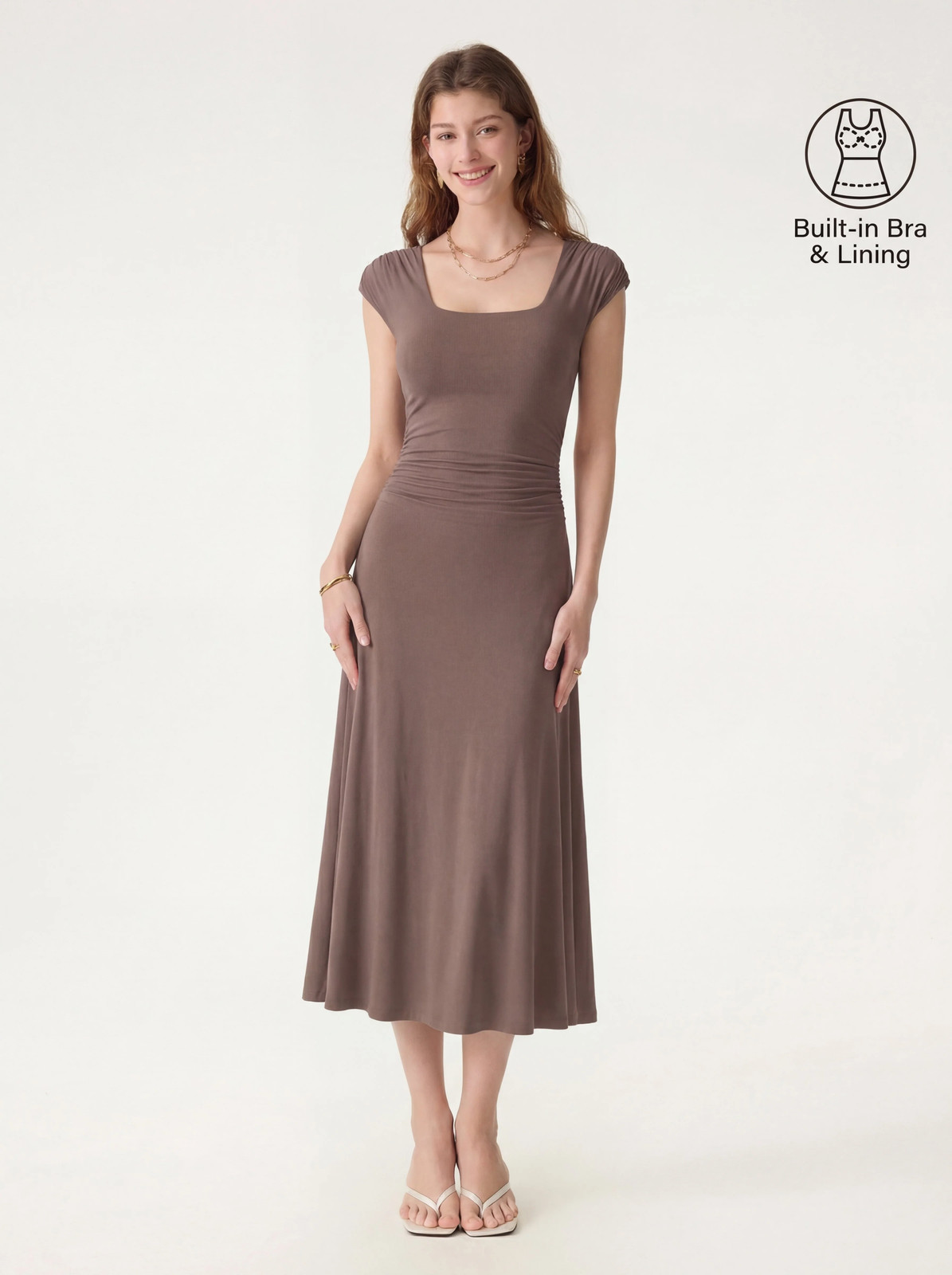 SkinKiss Cooling Square Neck Ruched Midi Bra Dress-OGLmove|118867