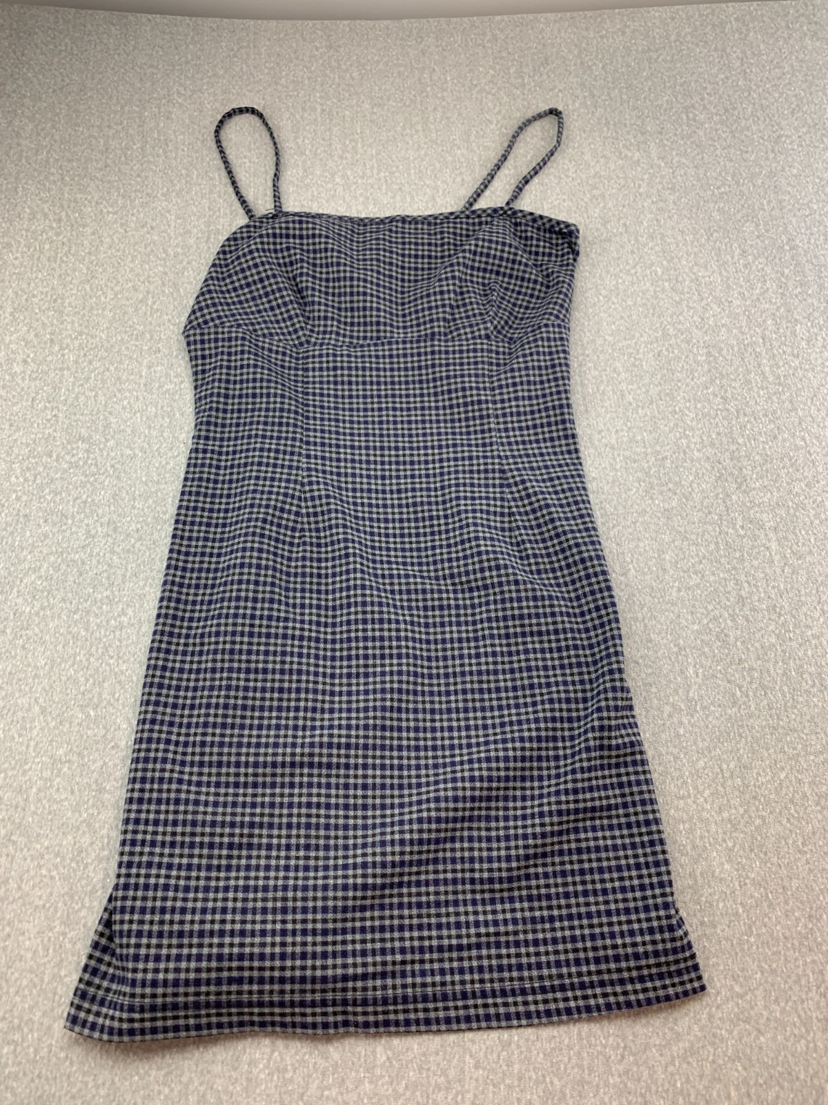 Vintage Plaid Sheath Bodycon Dress Junior size 11 Gray Blue Stretch Y2K Goth Emo