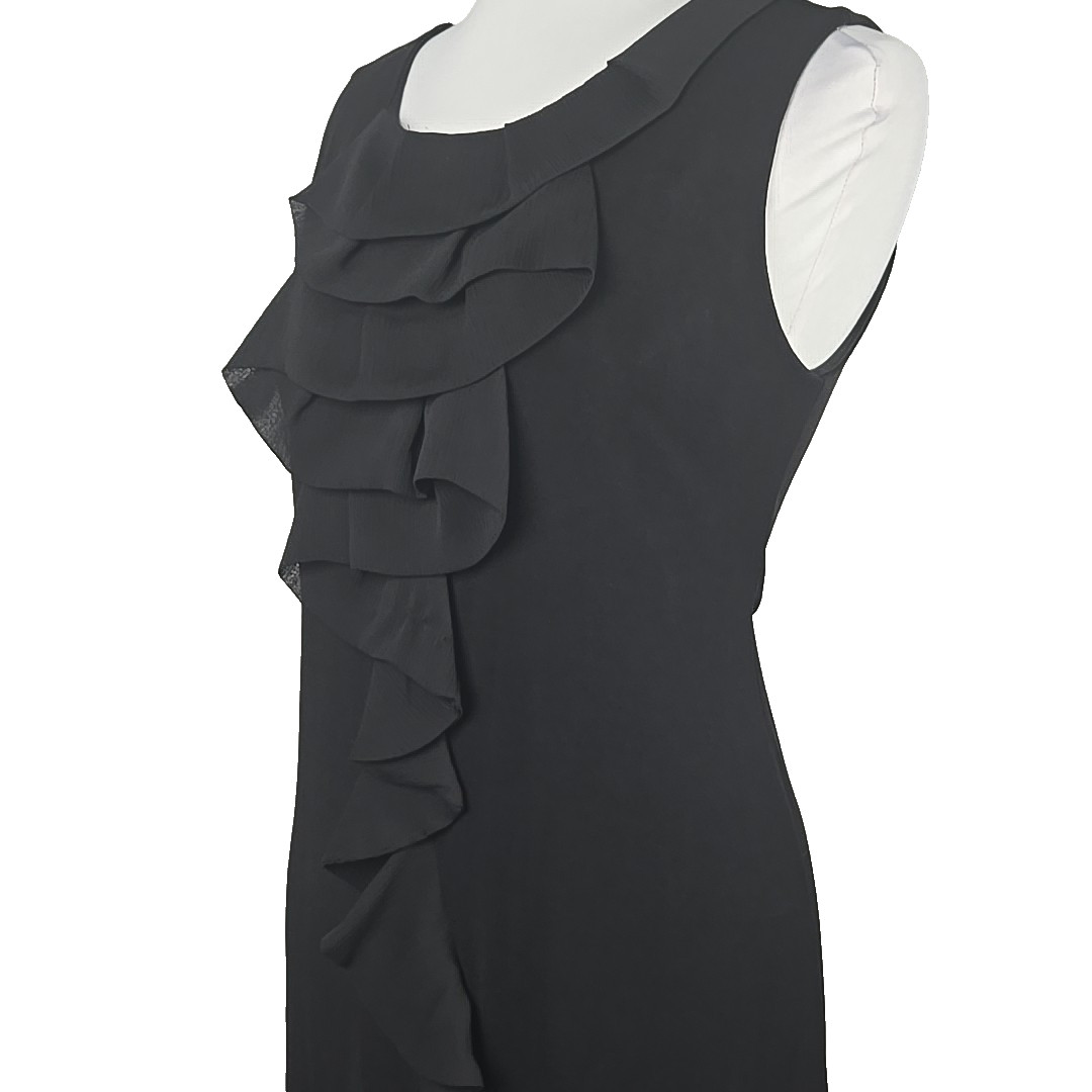 EnFocus Black Stretch Knit Ruffle Front Exposed Back Zipper Sleeveless Dress 12