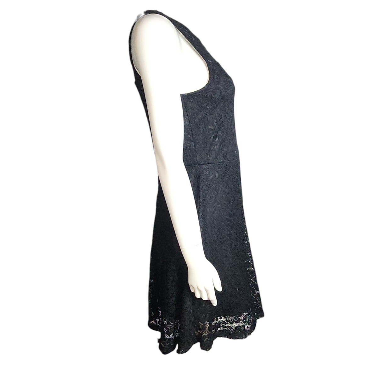 AMBIANCE Solid All Black Lace Overlay Sleeveless Dress Womens Size L Large