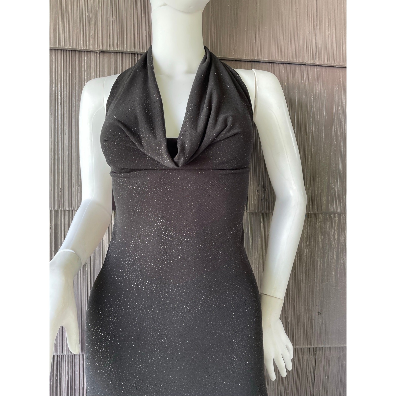 VTG USA Y2K Forever 21 Sparkles Glitter Cowl Neck Party Glam Goth Black Dress