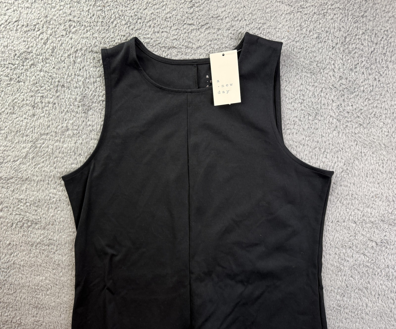 A New Day Dress Womens Large Black Sleeveless Tank Flare Hem Mini Soft Stretch