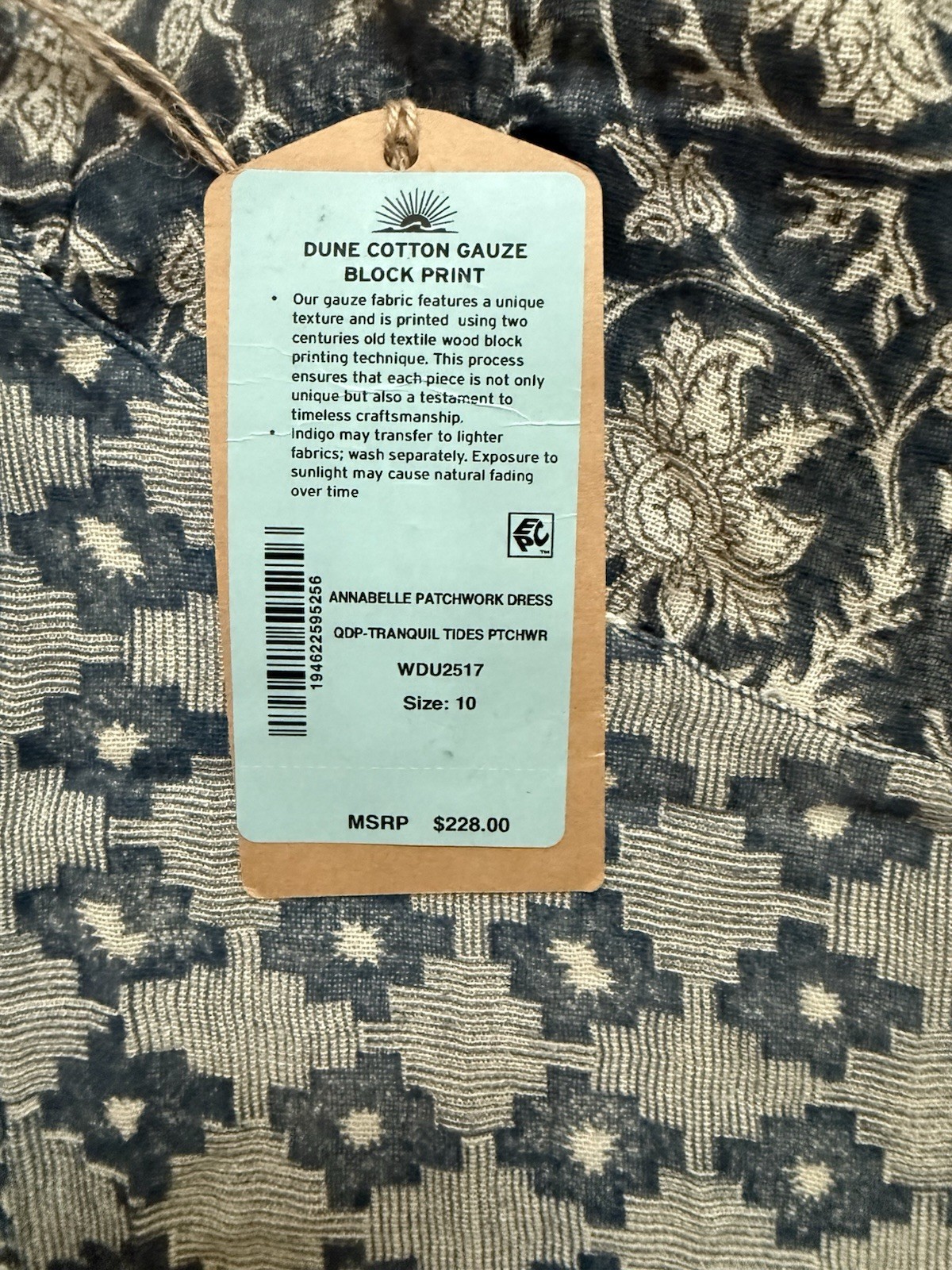 Faherty | Annabelle Patchwork Boho Dress | NWT | 10 | Artisan Cotton Gauze