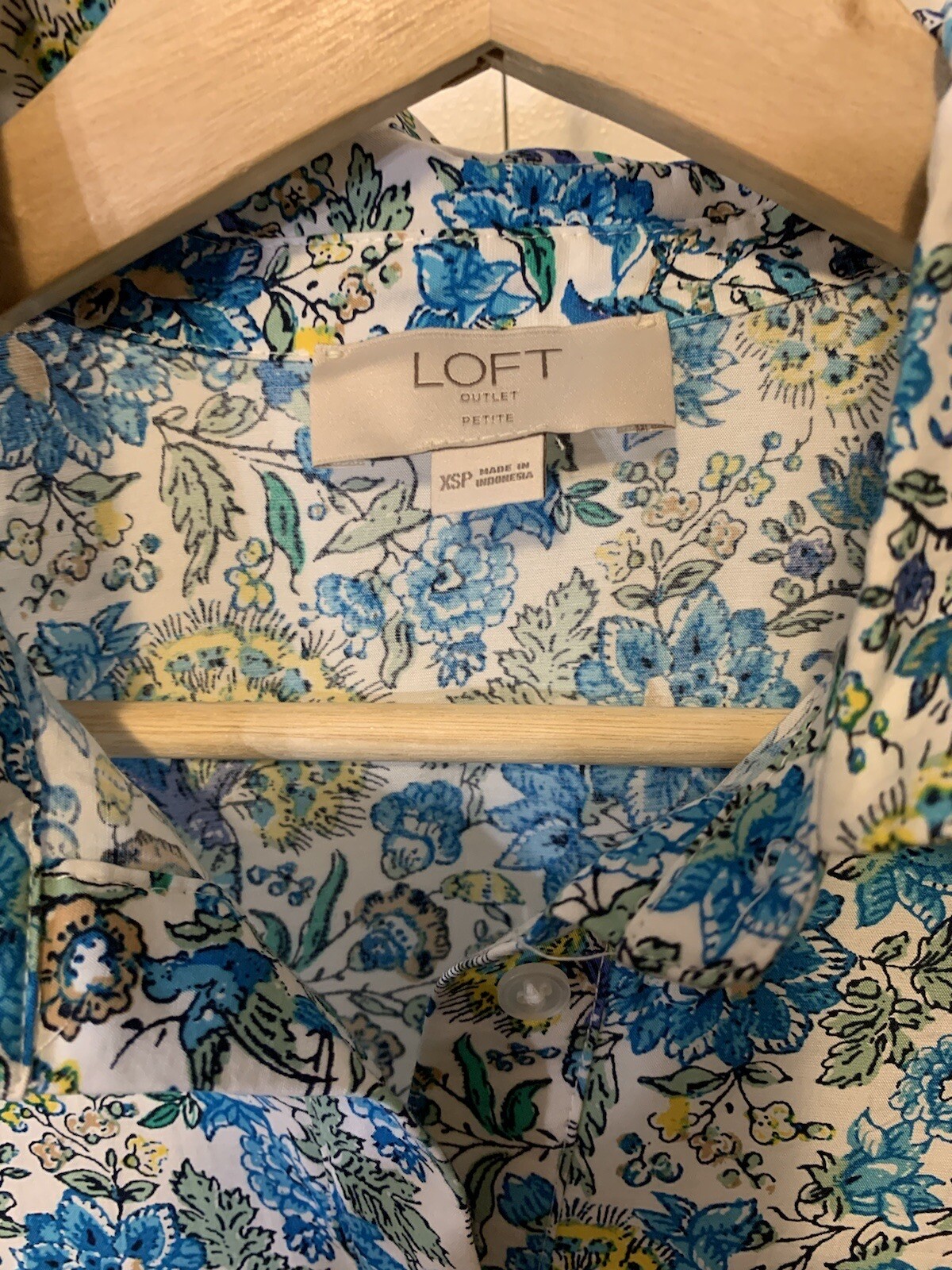 Loft Blue Green Yellow Floral Button Front Dress Sz XSP Petite Belt Dress