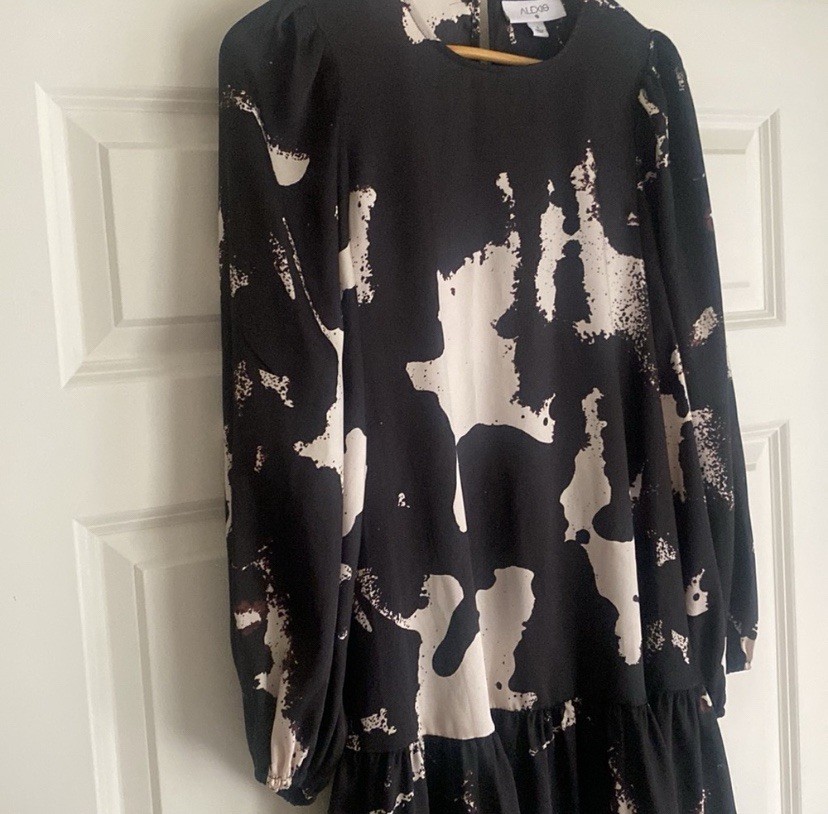 Alexis x Target Ruffle Mini Dress Size S Abstract Print Black & Tan Rope Belt