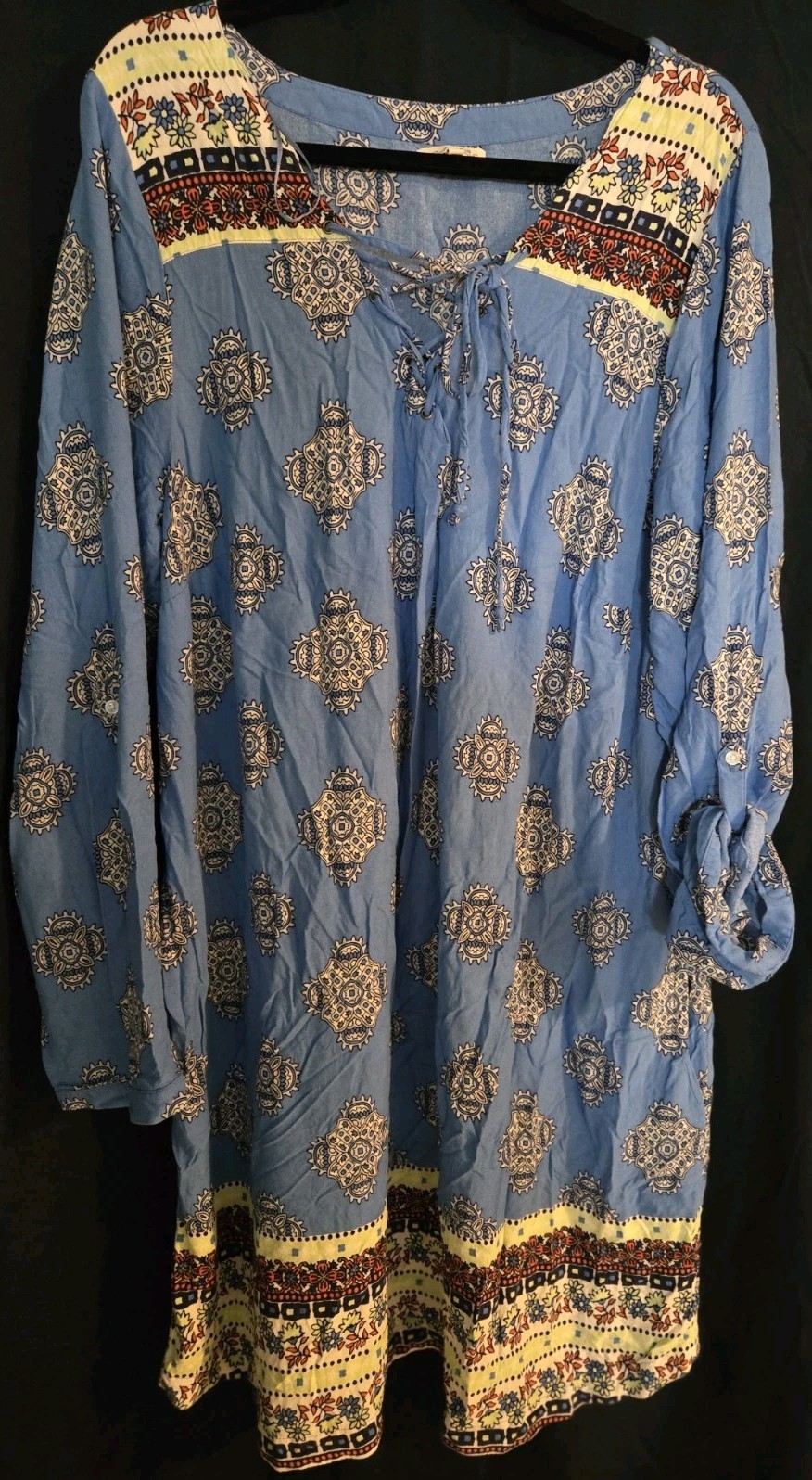 Red Camel Plus Midi Dress SZ 3X Blue Paisley Heirloom Boho Long Sleeve Dress