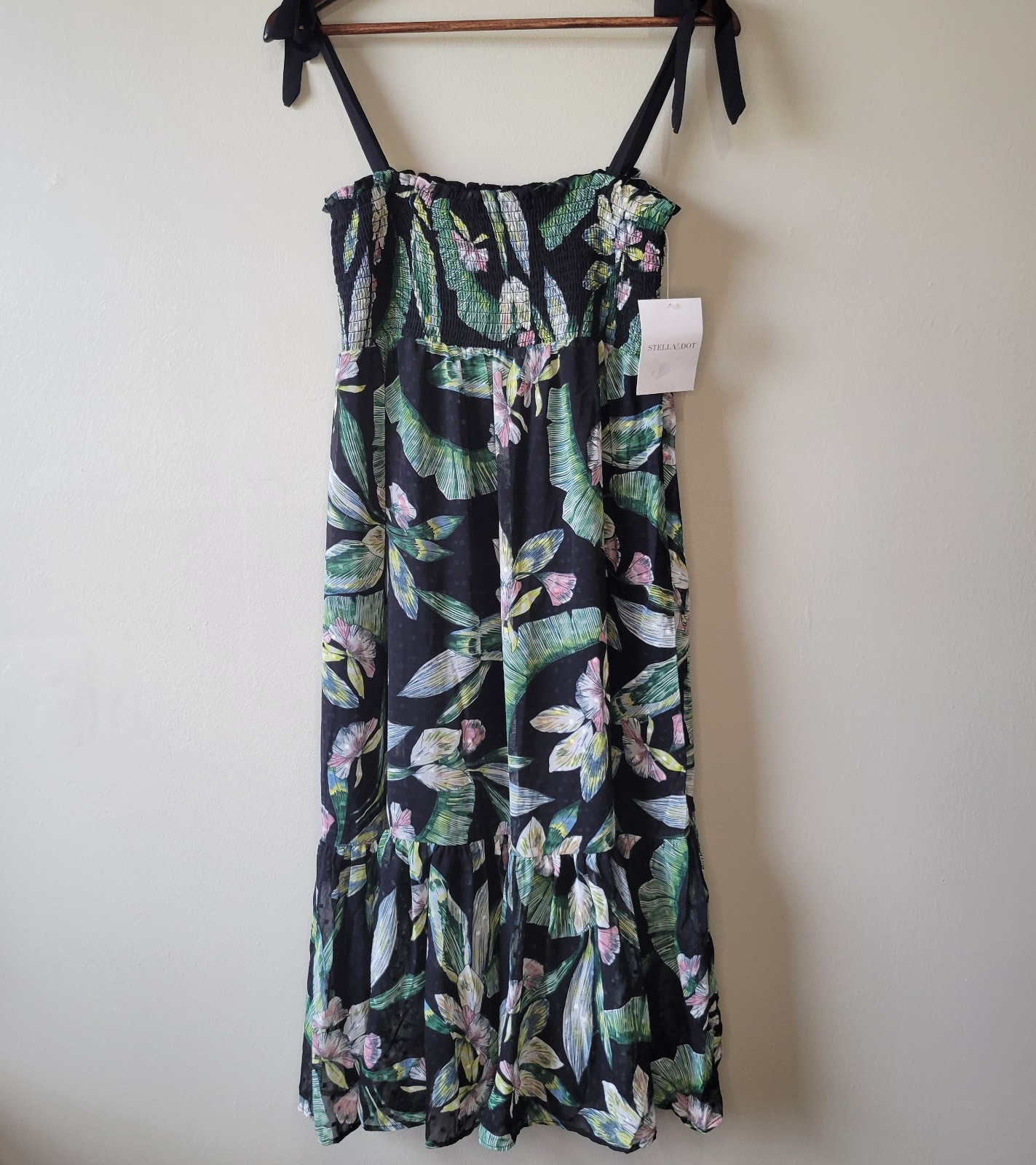 Stella & Dot Lizzie Botanical Tropical Dress Black/Green Size Large New