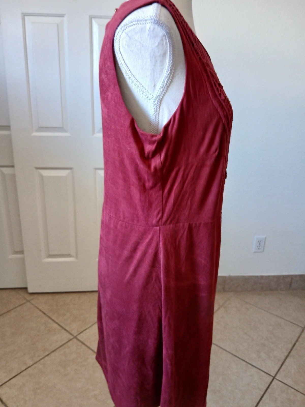 Signature Studio Boho Chic Crochet Wine Red Dress L Fall Winter Festival Style