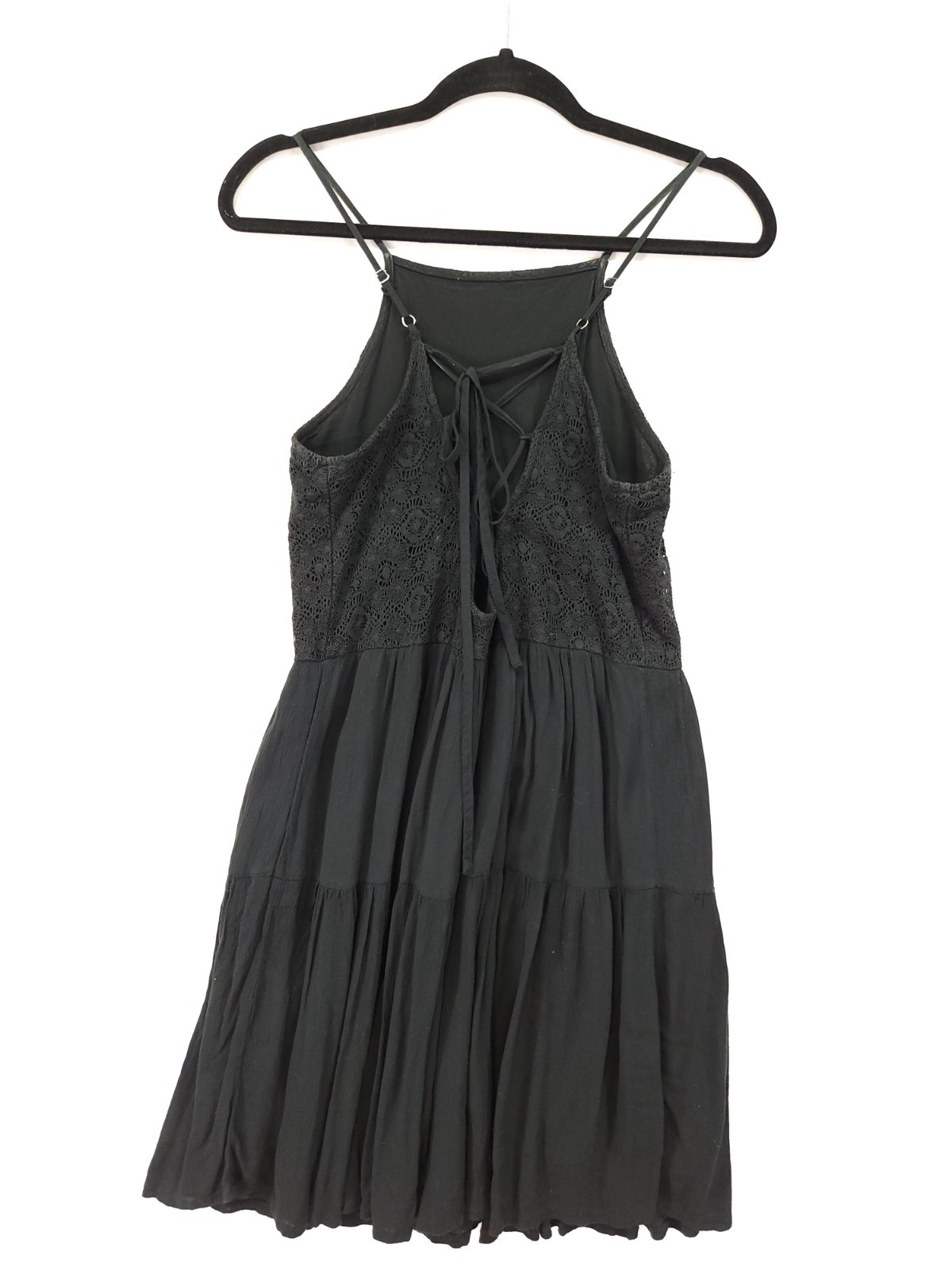 Abercrombie Fitch Womens Small Black Lace Halter Mini Dress Tiered Sundress