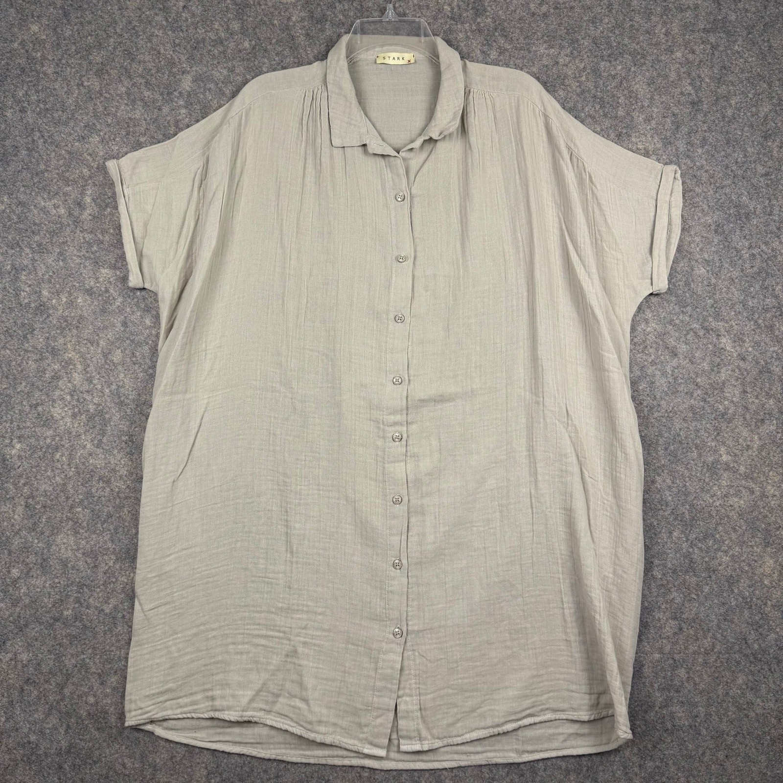 Stark X Women’s Short Sleeve Button Up Dress Beige Size Medium EUC 064