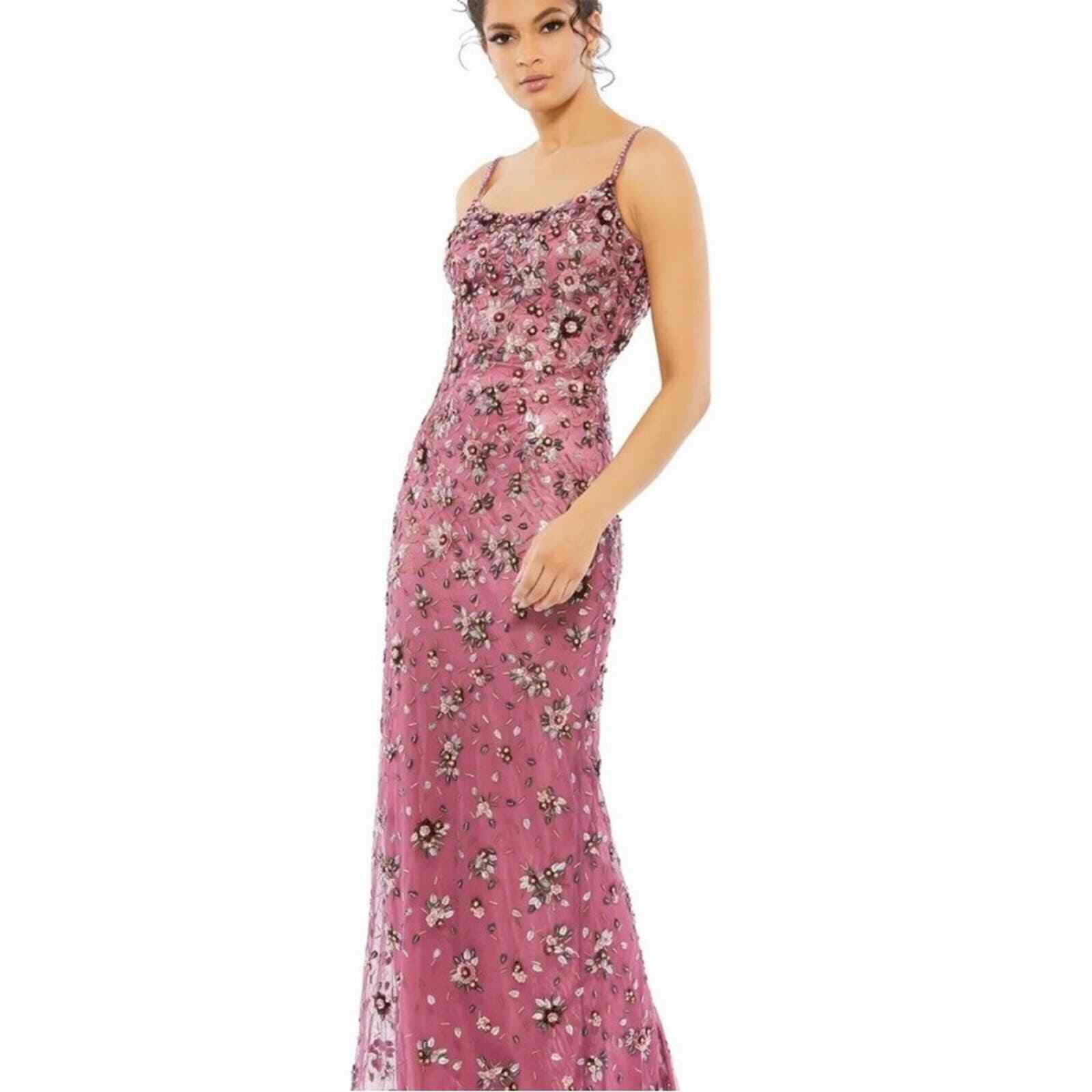 Mac Duggal 5477 Raspberry Floral Embellished Scoopneck Evening Gown 12 READ