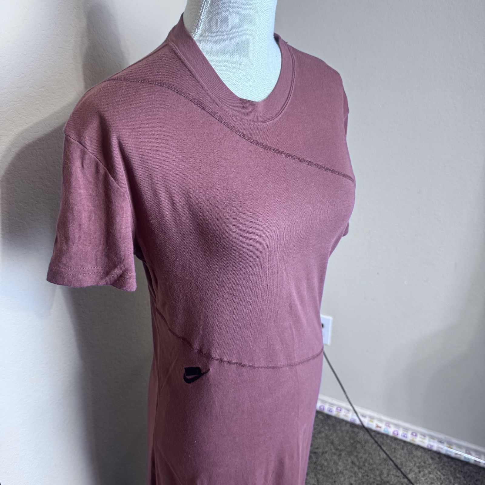 Nike Sportswear Essential Swoosh Bodycon Midi Dress Brown Womens Sz L Athleisure