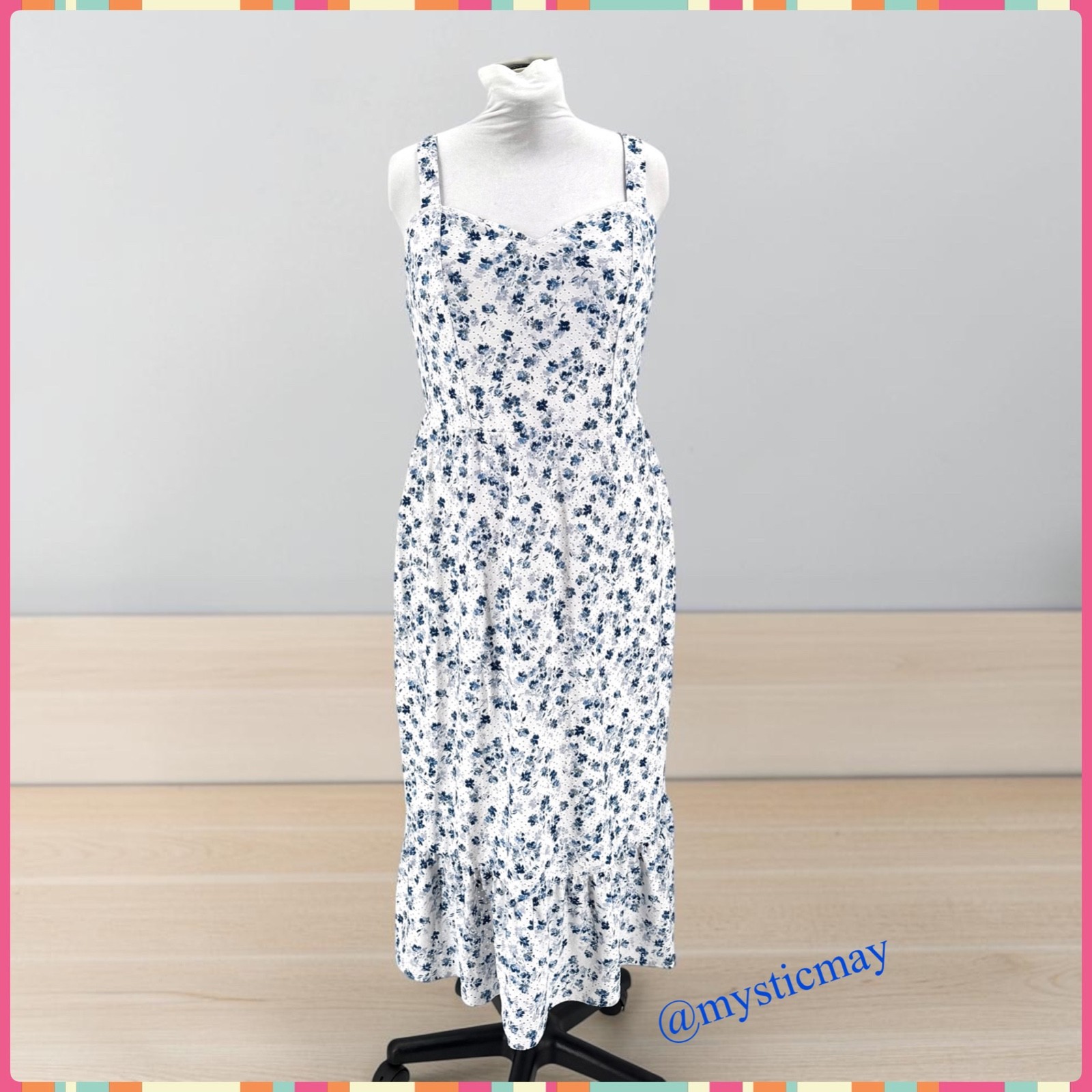 LANE BRYANT White w Blue Floral Eyelet Maxi Summer Dress Plus Size 14 / 16