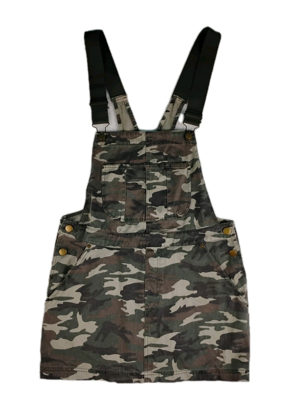 Forever 21 Camo Overall Dress Size Medium Green Camouflage Mini Skirt Bibs