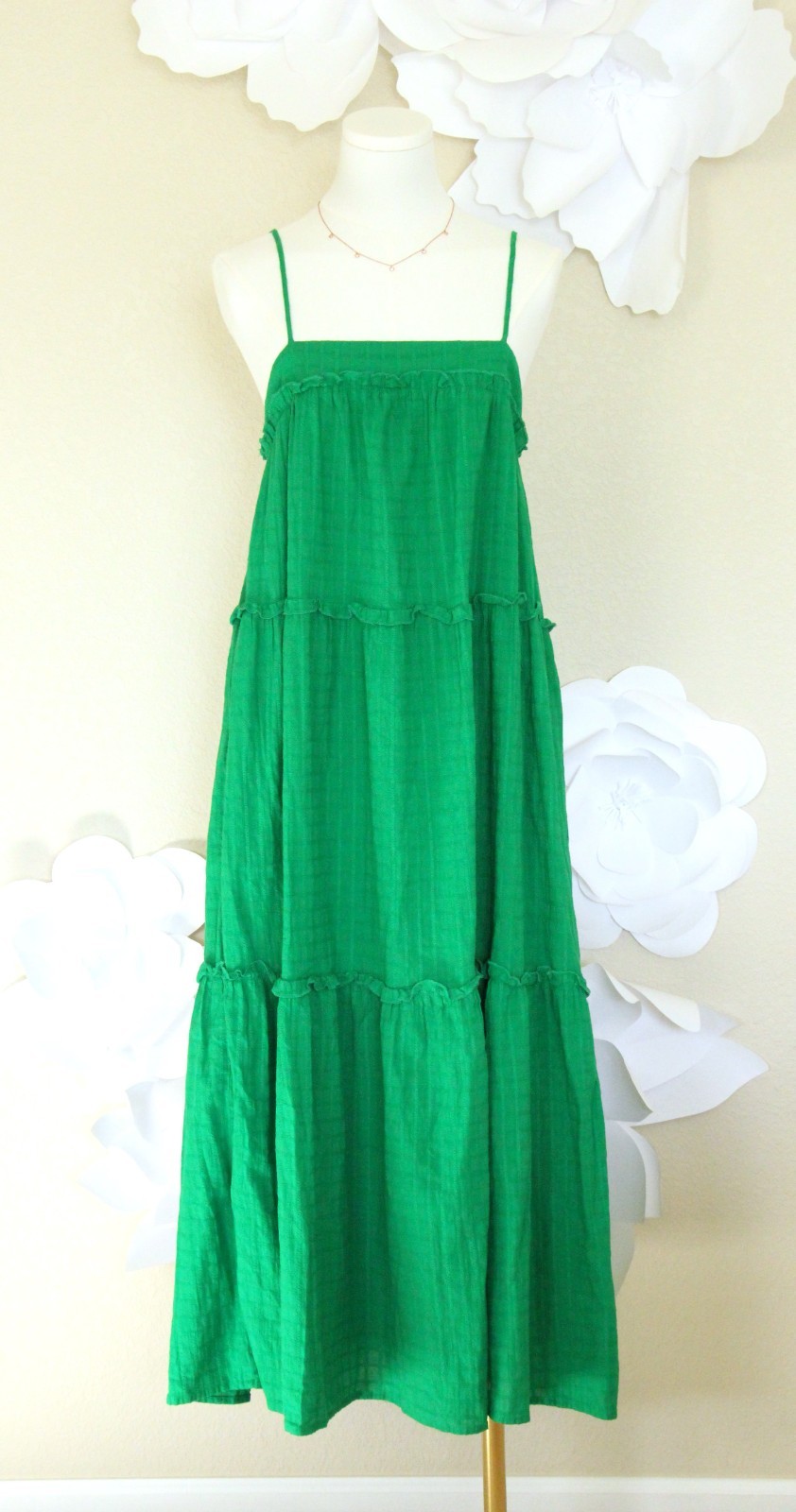 Sugarlips Green Trapeze Maxi Long Dress Women’s Small Cotton Pockets