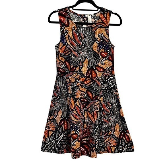 H&M Western Print Sleeveless A-Line Sundress with Stretch and Cut Out Back