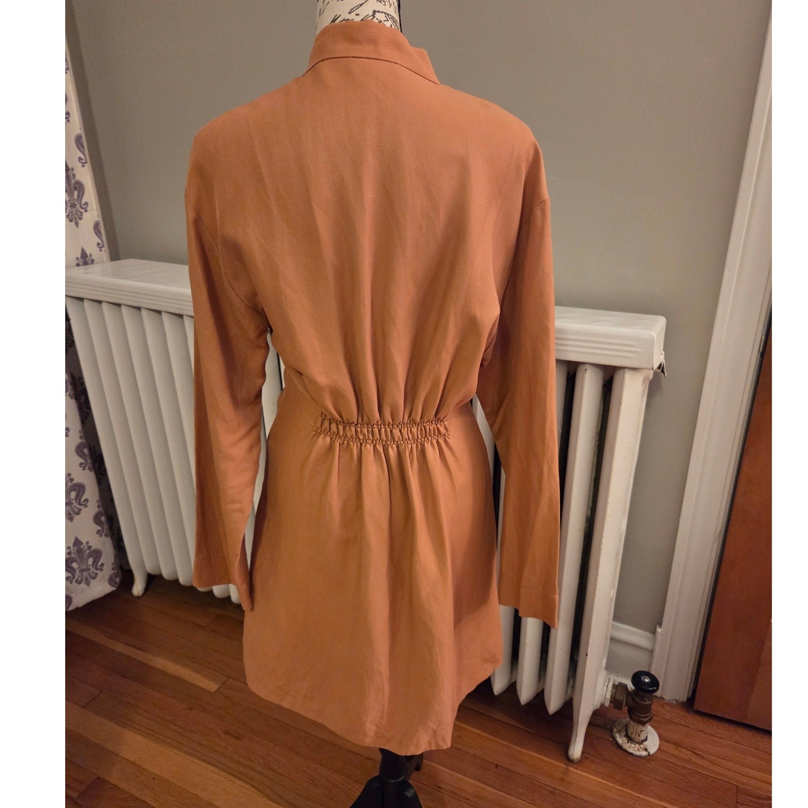 Sandro Amaria Cross-Over Neckline Dress, Camel, Caramel, Fall, Sz FR 36/US S