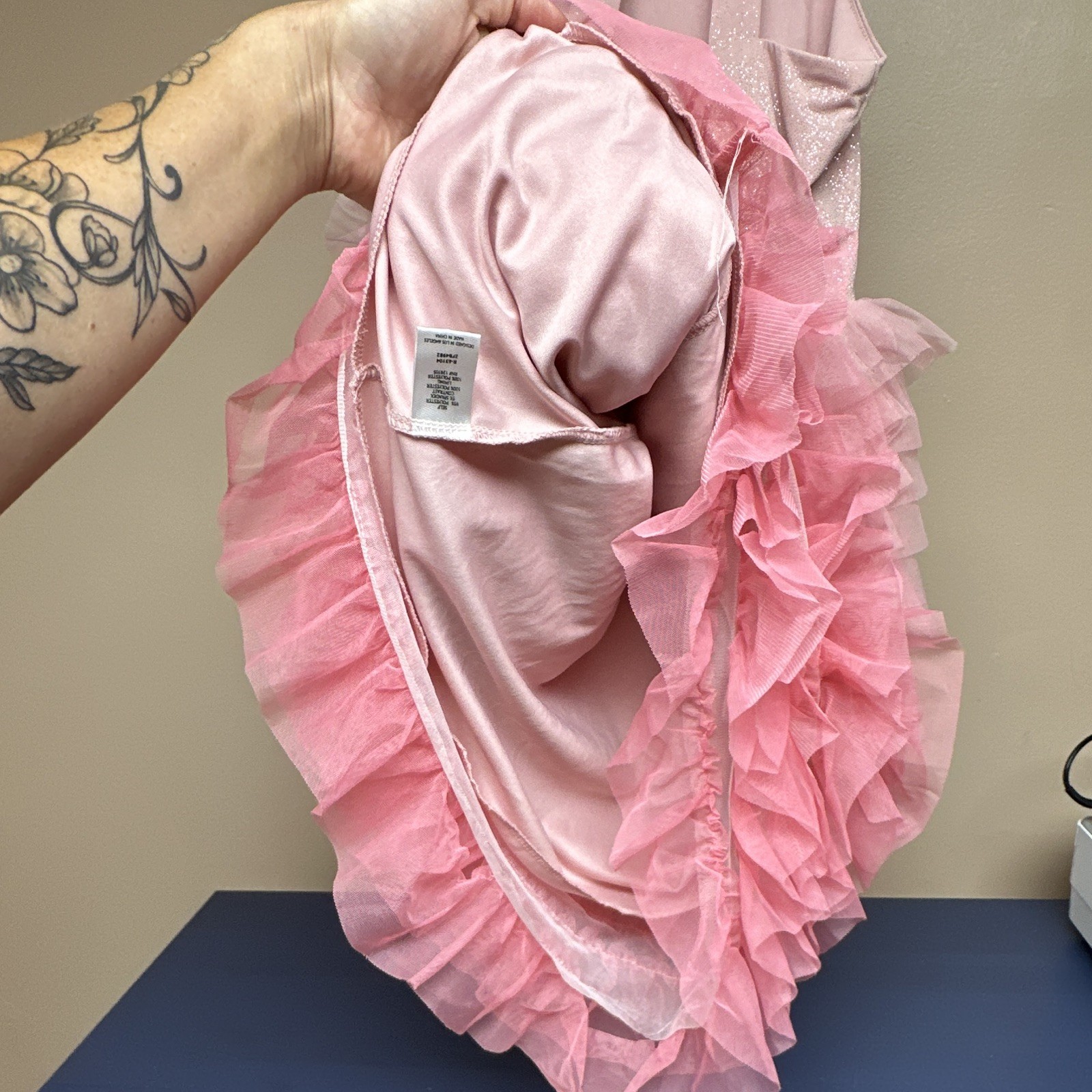 Women’s Pink Glitter High Neck Halter Ruffle Layered Tulle Dress S (bin3)