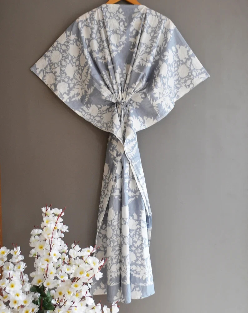Indian Vintage 100% Cotton Long Beach Maxi Kaftan Dress One Size Caftan Kimono