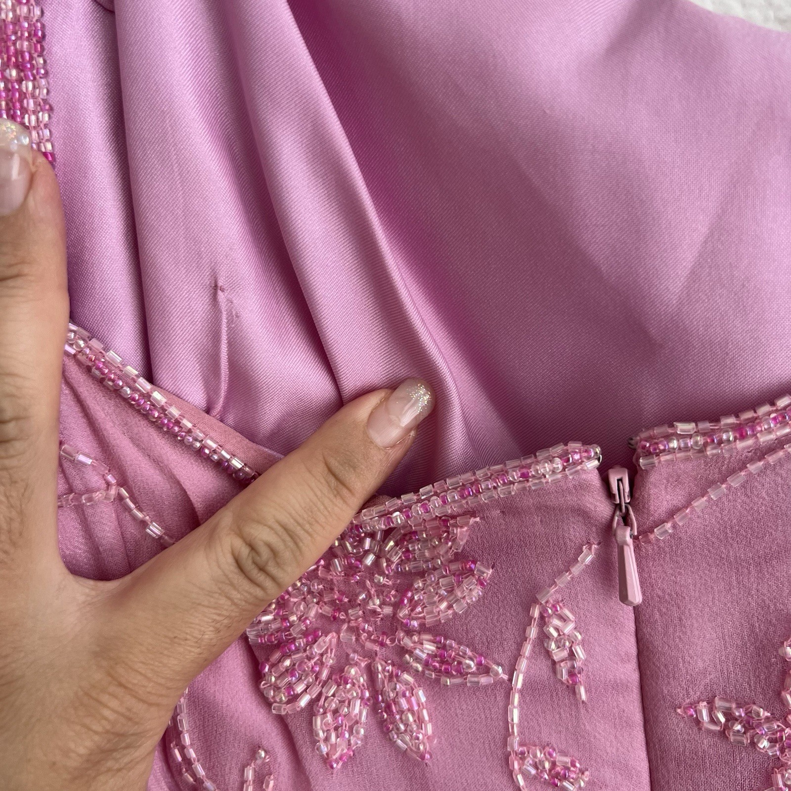 Scala bubblegum Pink Beaded Embroidered Chiffon Floral Long Gown Dress Womens 3X