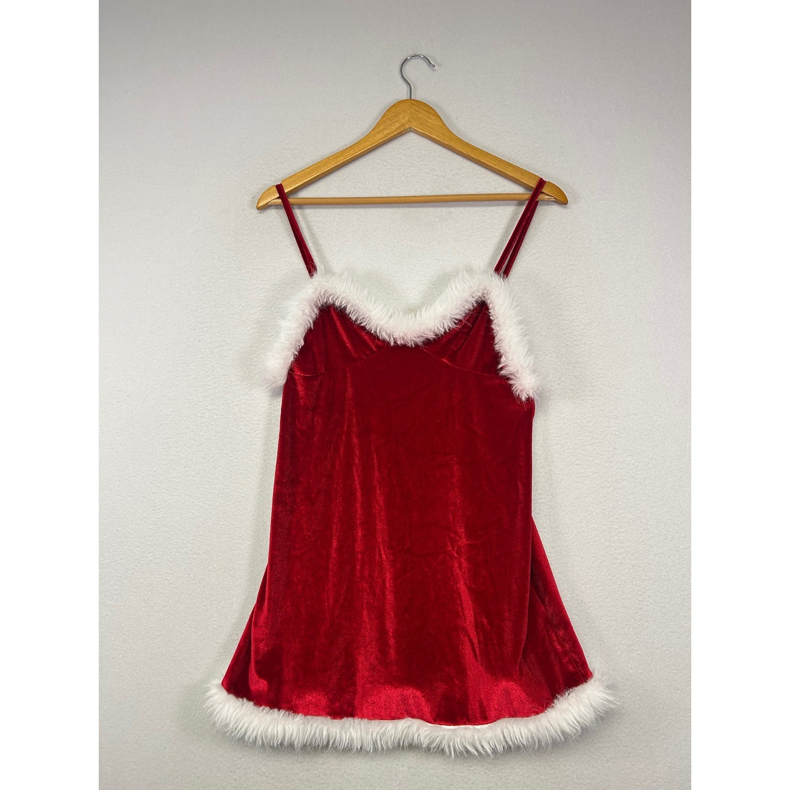 Christmas Holiday Mrs Claus Women Size M Red Velvet Faux Fur Trim Mini Dress