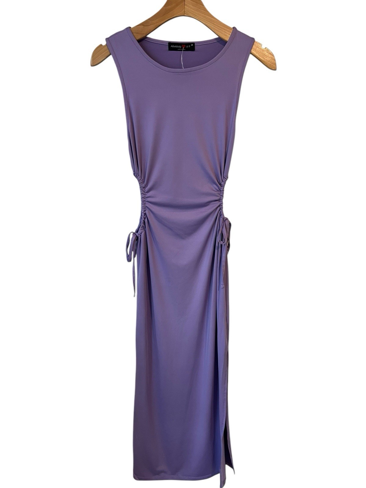 Absolutely Love It Pencil Dress Size L Purple Sleeveless Split Bodycon Midi NEW