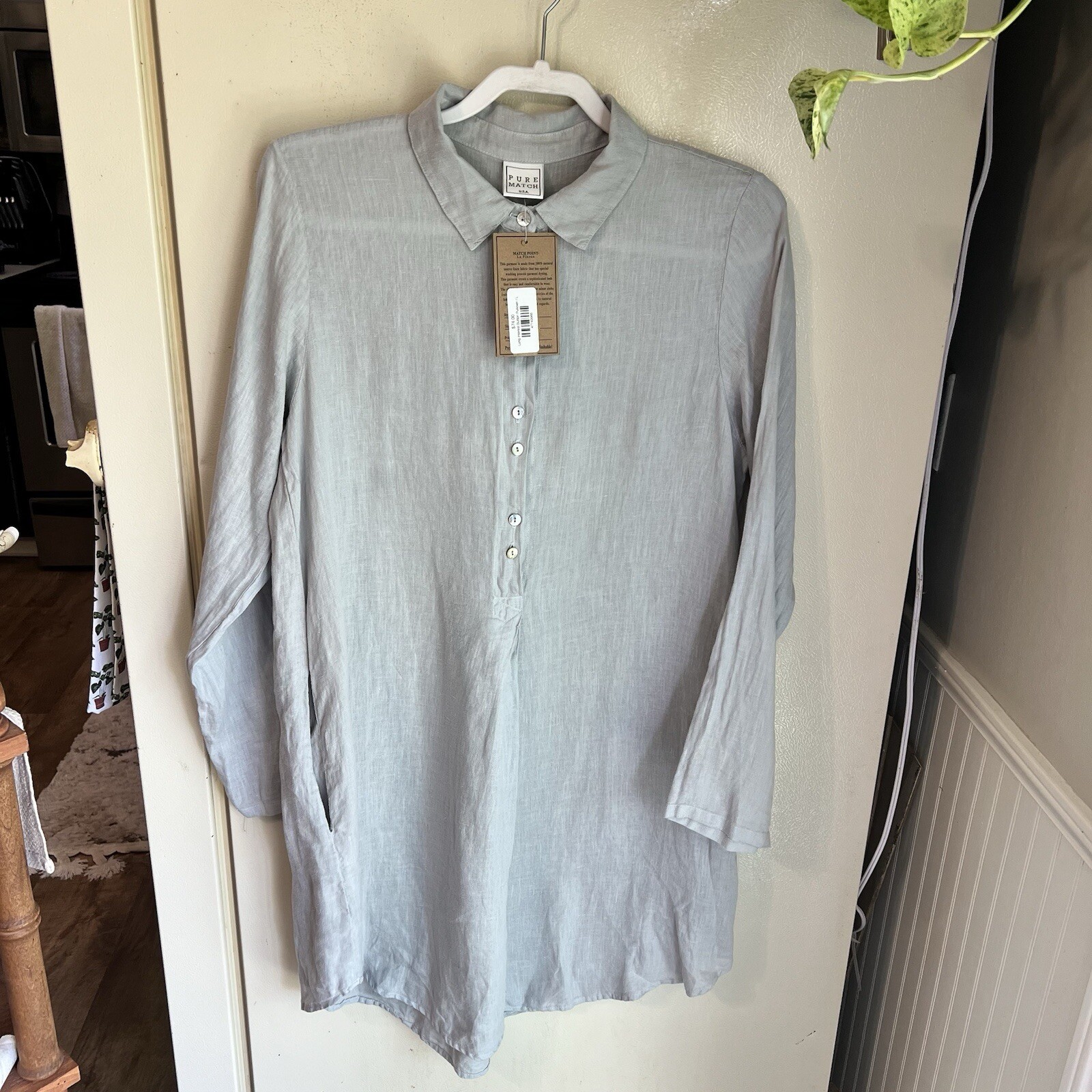 NWT Pure Match Long 1/2 Button Pullover Linen Dress Size Large Lagenlook Gray