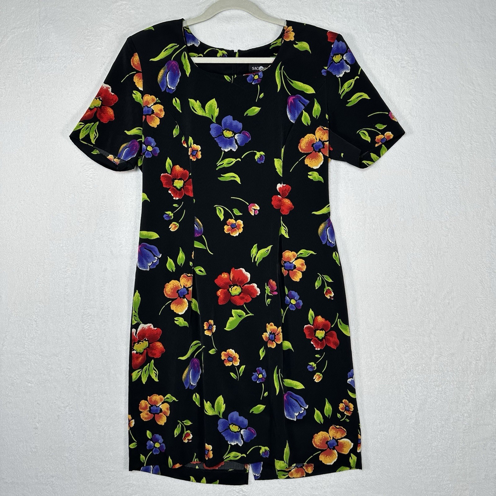 Vtg 90s SAG HARBOR Black Floral Dress sz 12 Whimsigoth Grunge Dark Romance