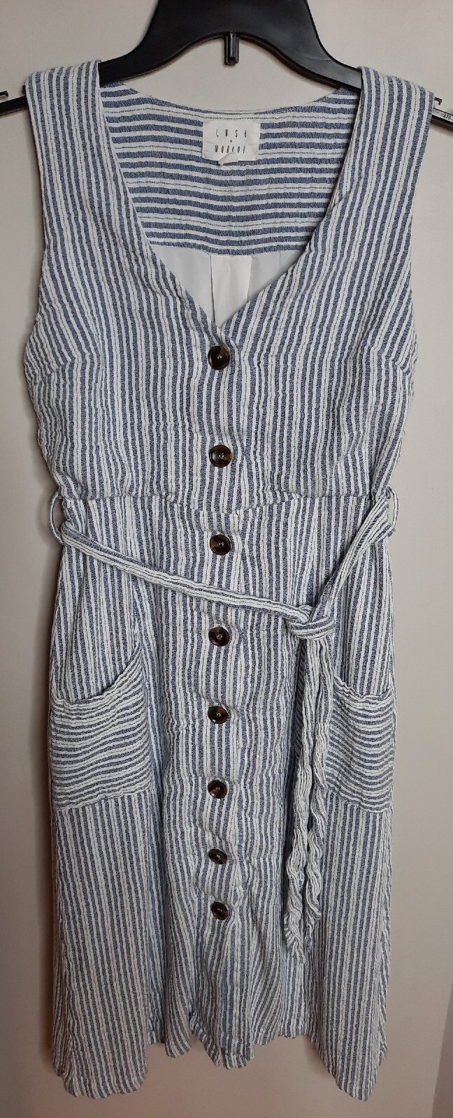 Lost + Wander Womens Full Button Front Midi Dress Size M Pinstripe Pockets
