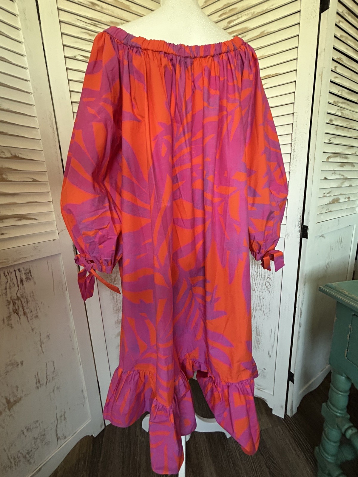 Carolina Herrera Cotton dress Pink Orange bow sleeves GORGEOUS!!! NWT tropical