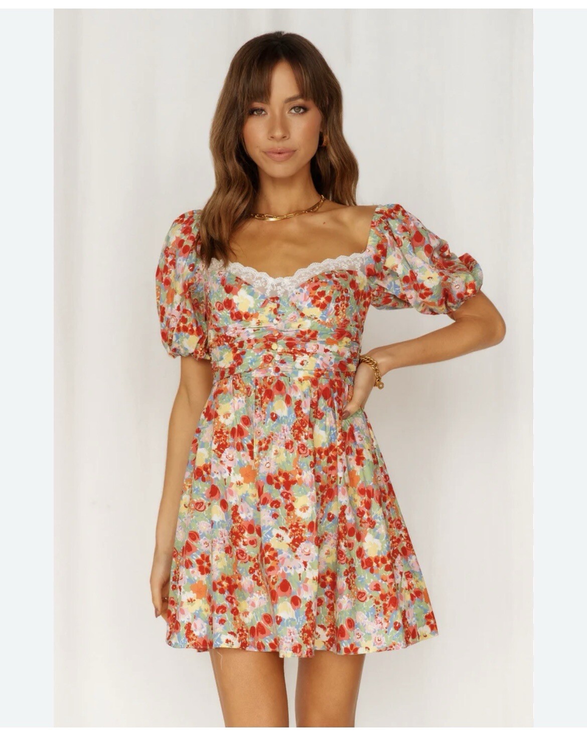 New NWT All About May Say Hello Dress Floral Mini Fit Flare Puff Sleeves Sz 10